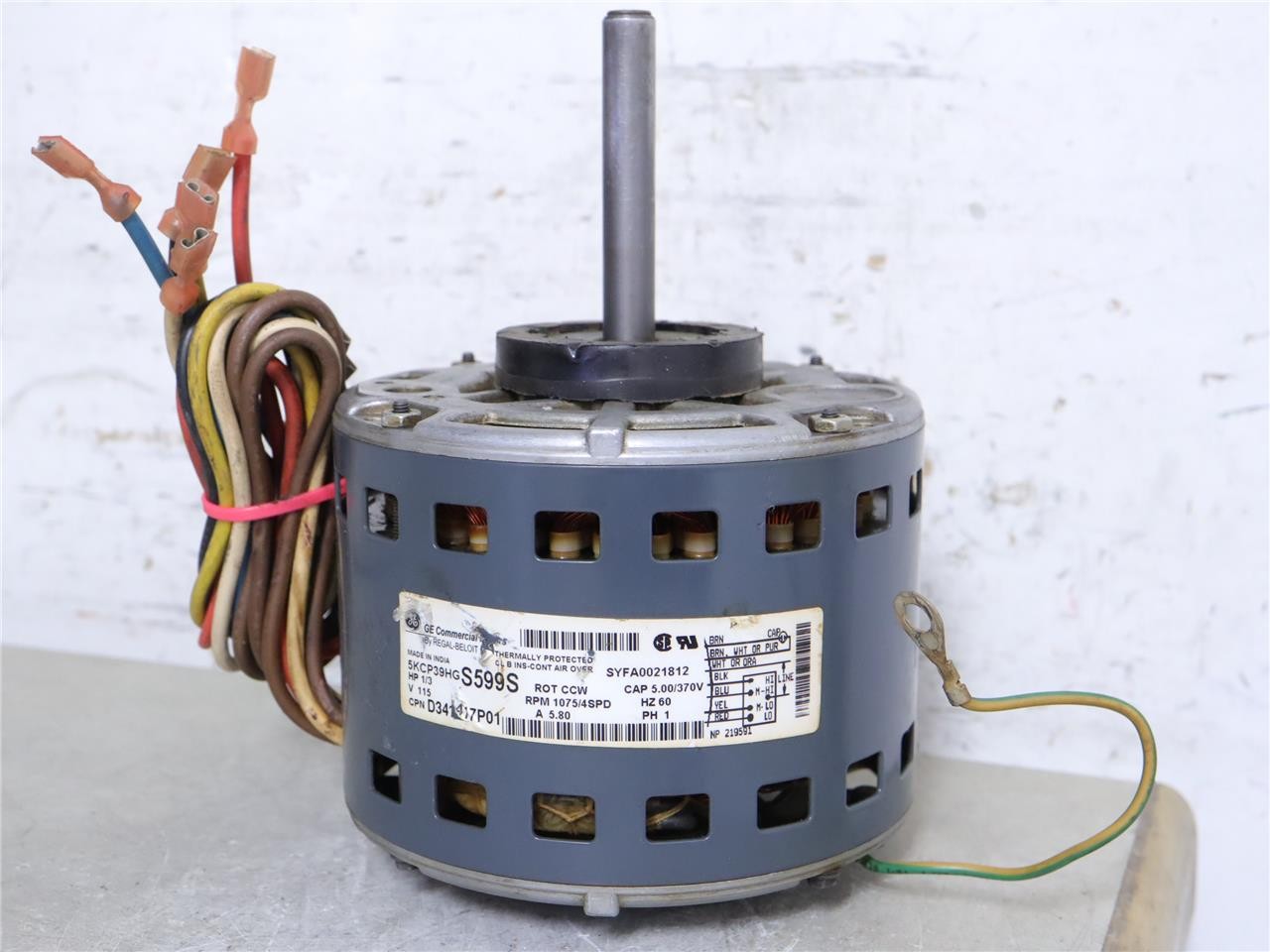 GE 5KCP39HGS599S Furnace Blower Motor 1/3HP 1075RPM 4SPD 1PH 115V D341417P01