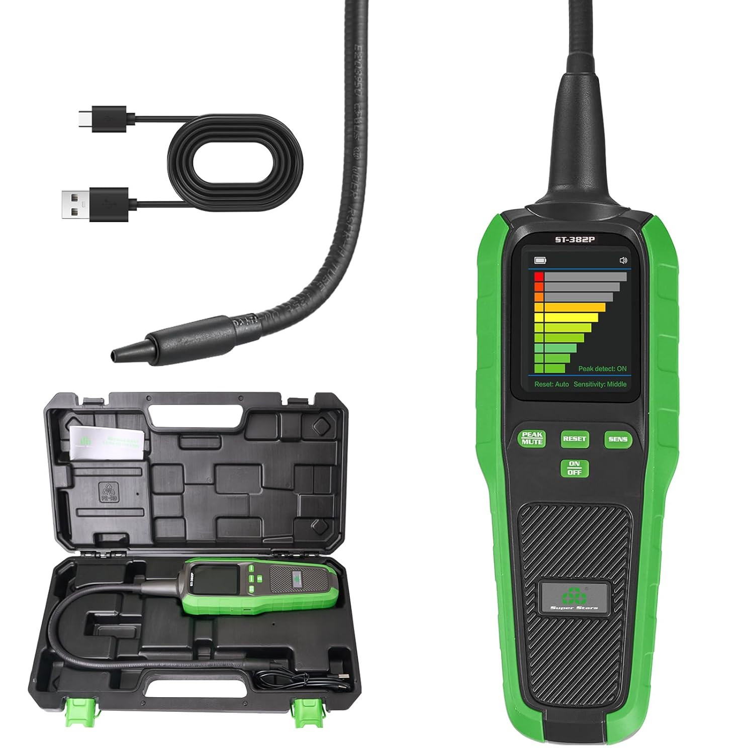 HVAC Refrigerant Leak Detector Stainless Steel Sensor Halogen Freon Sniffer, Air