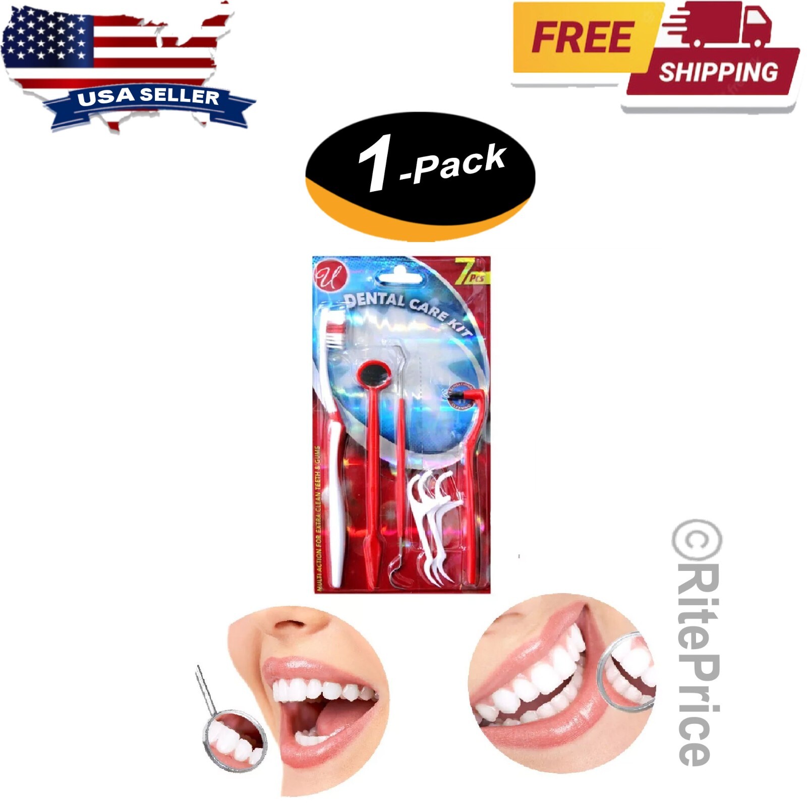 7 Pieces Dental Care Tooth Brush Kit Floss Stain Tongue Picks Teeth Denticlean