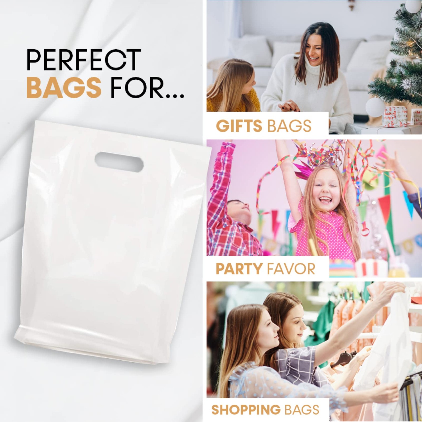 Merchandise Bags, Die Cut Handles, Strong, Durable, and Tear Resistant Bags P…