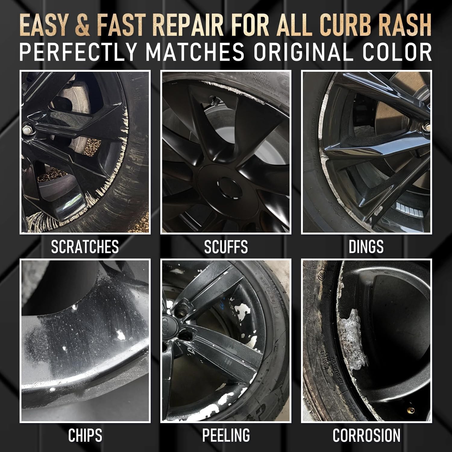Wheel Scratch Repair Kit, Gloss Black Rim Touch Up Paint, Repair Curb Rash, Scra