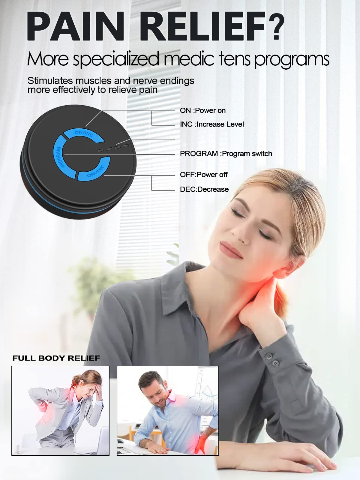 Wireless TENS EMS, Unit Muscle Stimulator, Mini Body Massager Black