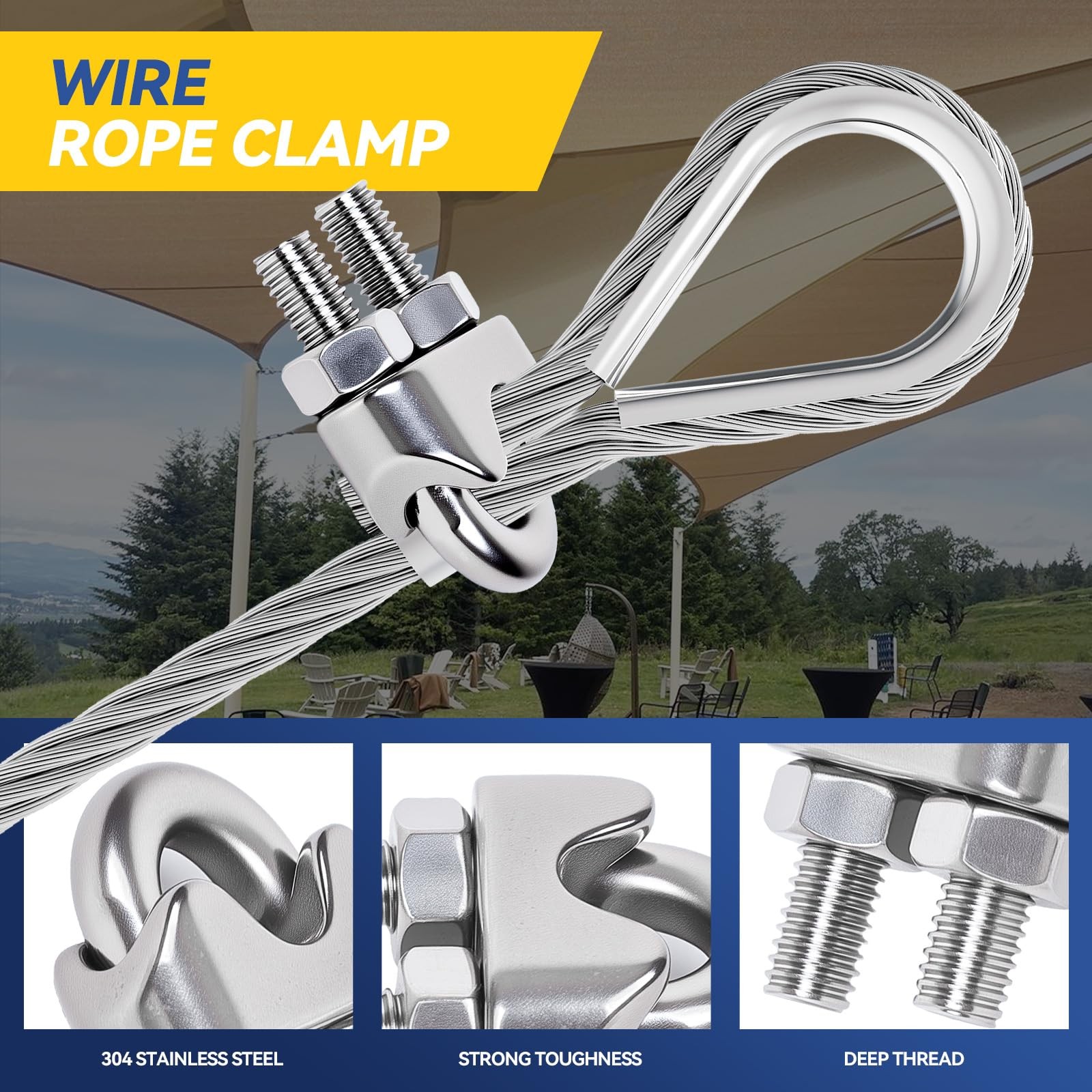 24PCS 3/16 Stainless Steel Wire Rope Cable Clamps M5 Heavy Duty Marine Grade