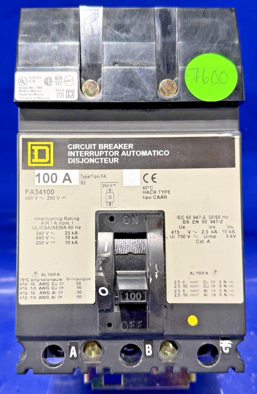 FA34100 100 Amp Square D I Line 480V 3P Breaker 🟦