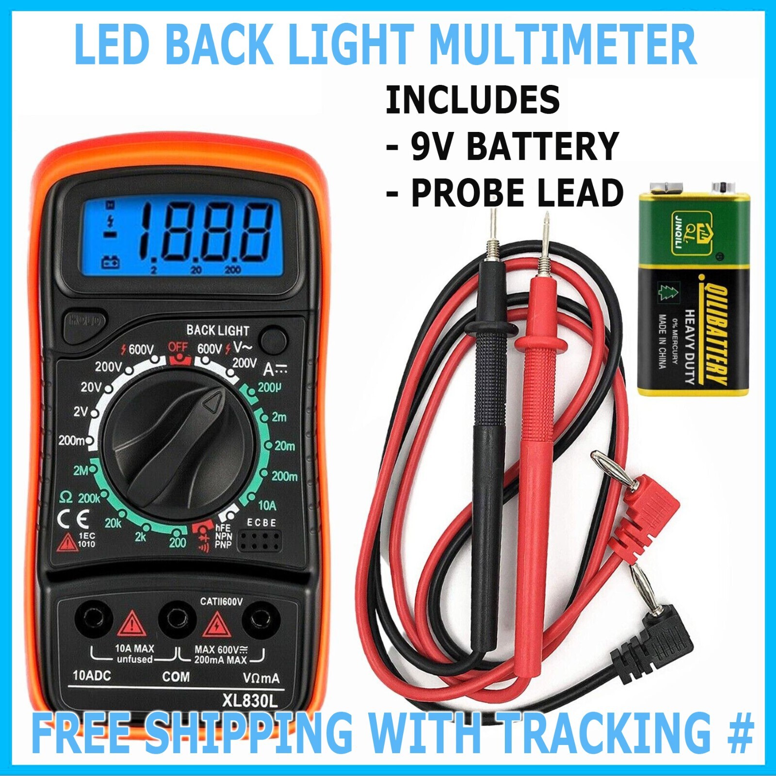 LCD Digital MULTIMETER Voltmeter Ammeter Ohmmeter Volt AC DC Tester Leads Meter