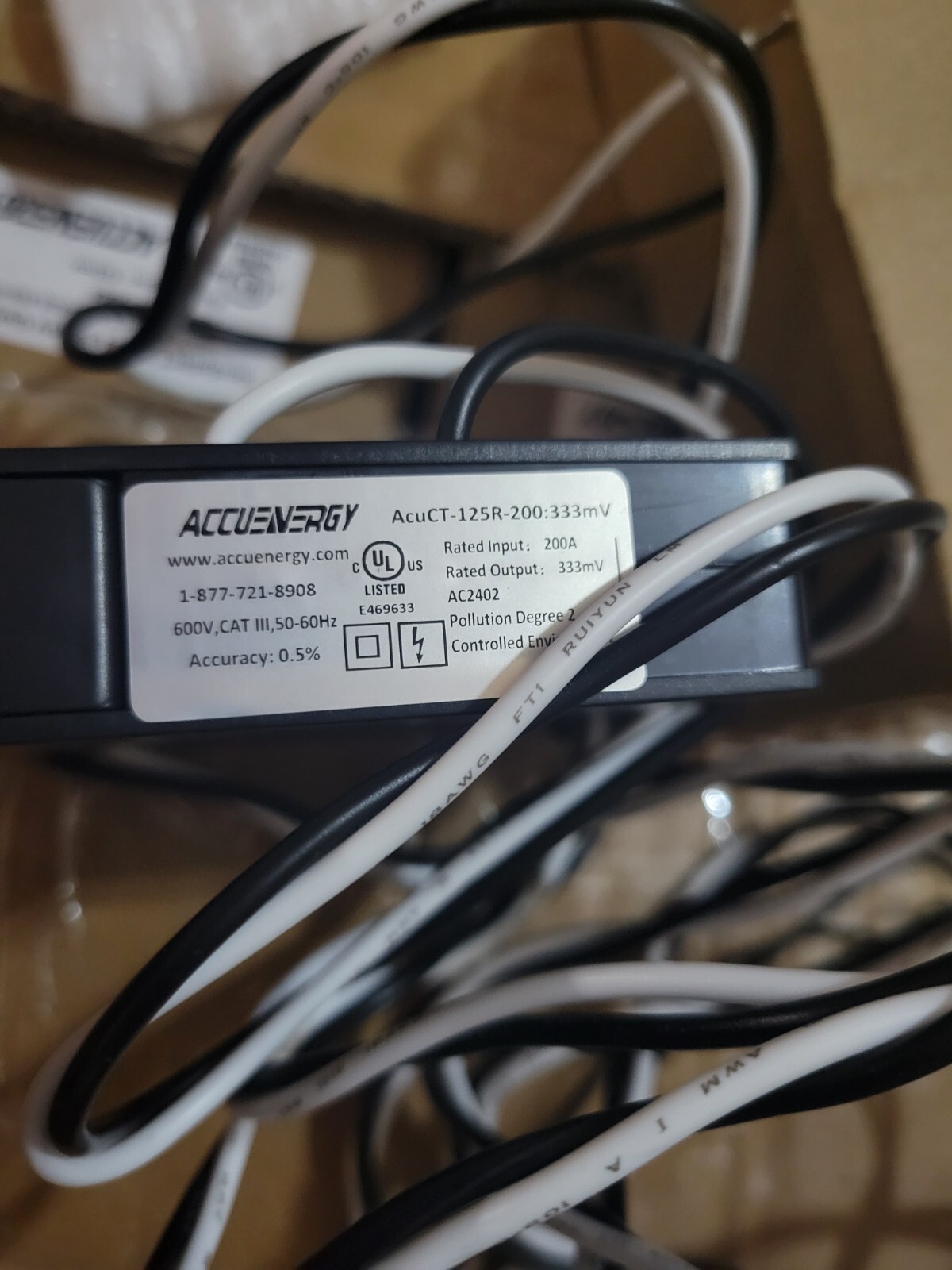 ACCUENERGY AcuCT-125R-200 AcuSplitCT Series 333mV 200A Current Transformer