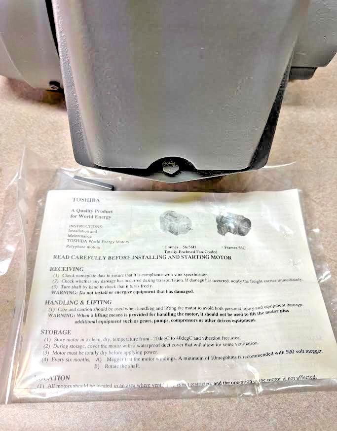 Toshiba B0024FLF2AOZ 2 HP 3-Phase Induction Motor 1740 RPM TEFC 56 Frame – NIB