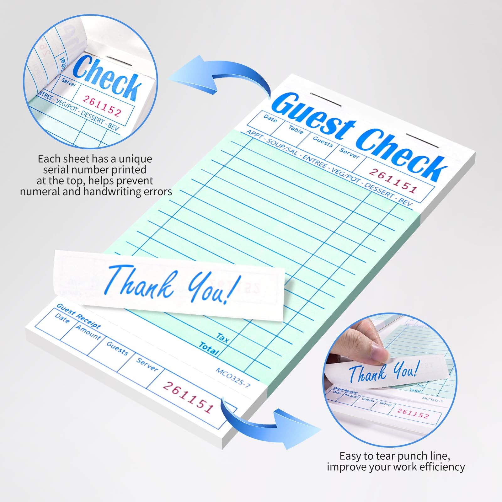 Darcvds 5 Pack Guest Check Books, Server Note 6.69IN*3.14IN*1.1IN, Light Blue