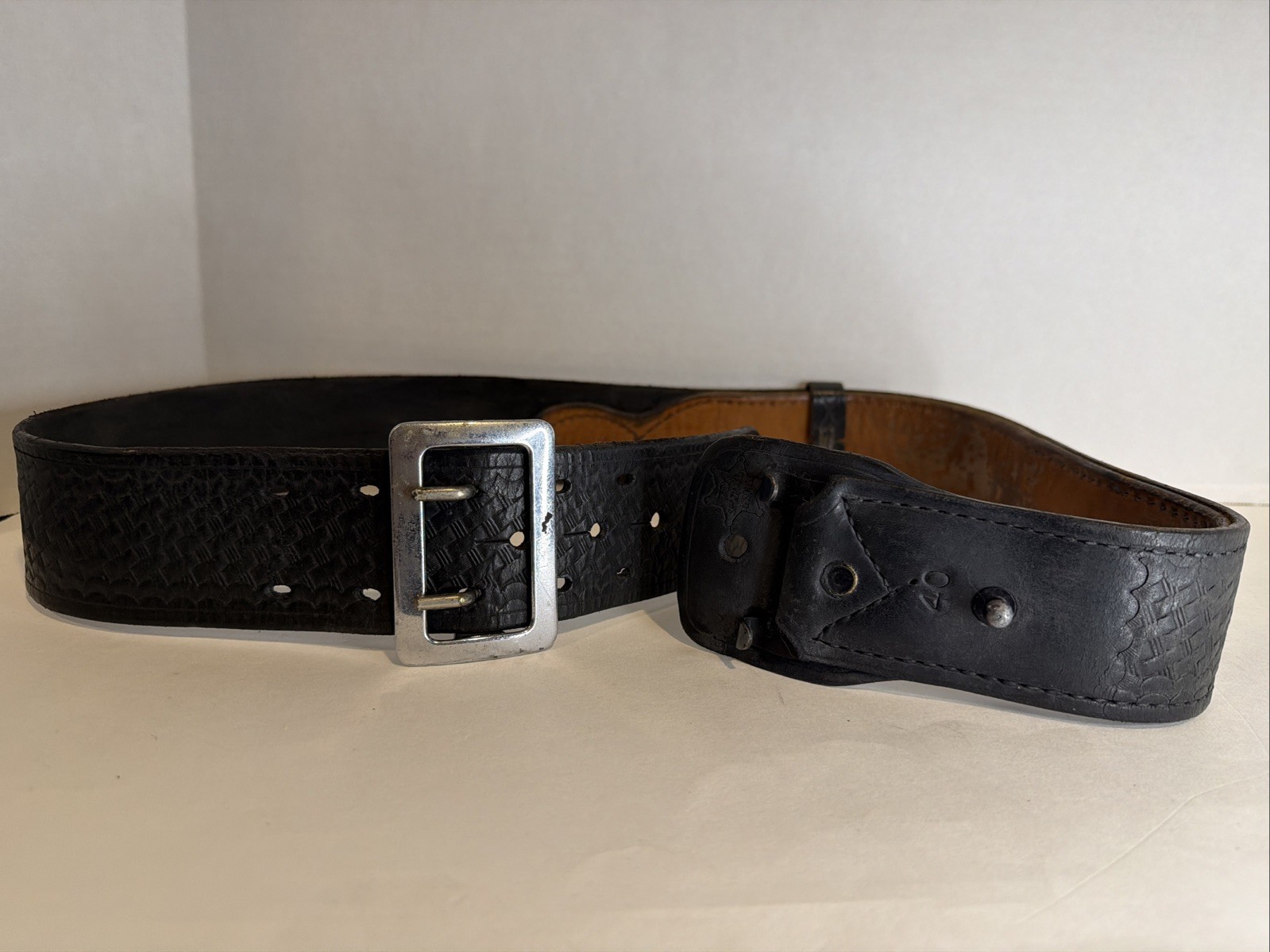 Tex Shoemaker & Sons Basketweave Leather Duty Belt 40” Holster Gun Belt + Buckle