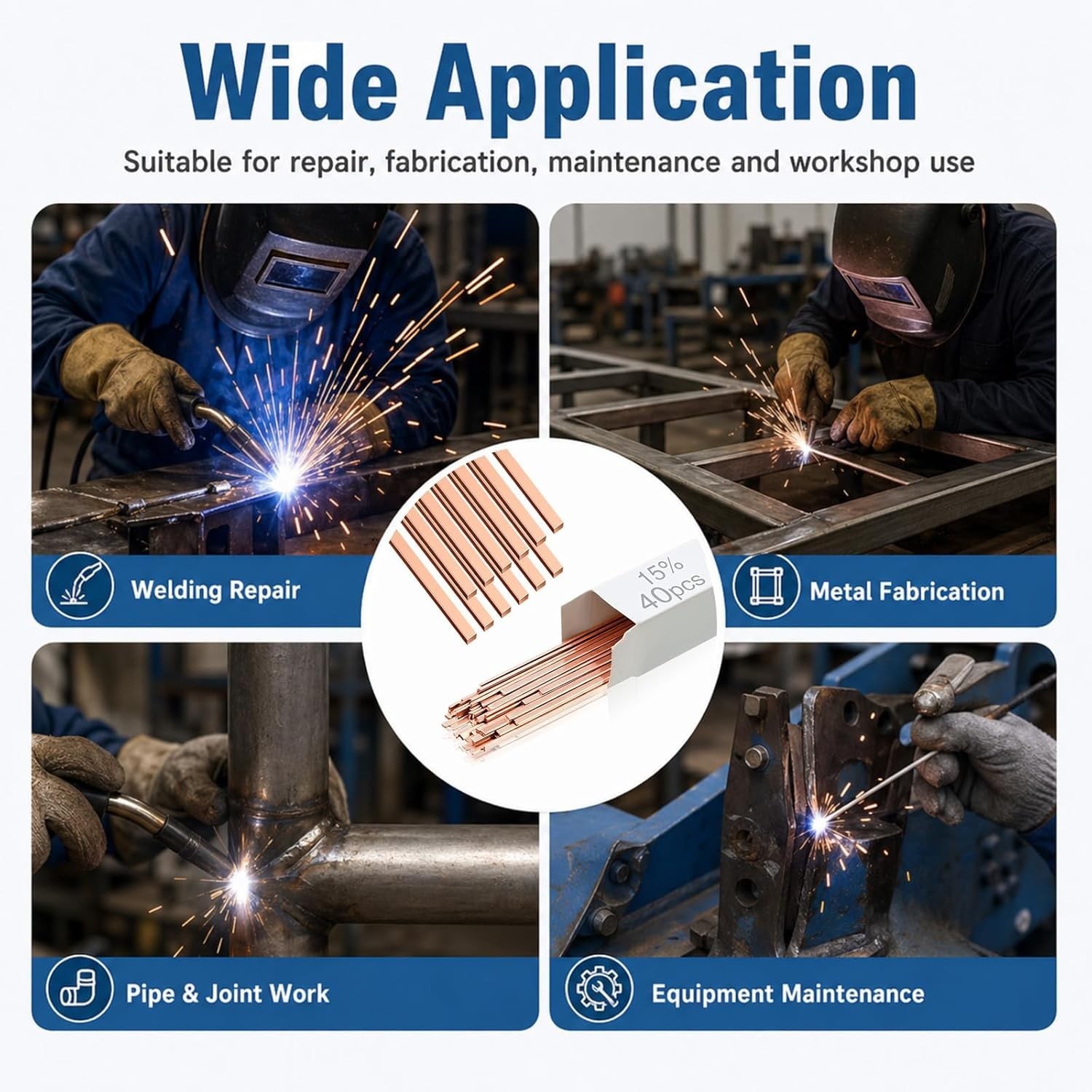 40 Sticks 15% Silver Brazing Rods – Flat Phos Copper Welding Rods for HVAC, Air