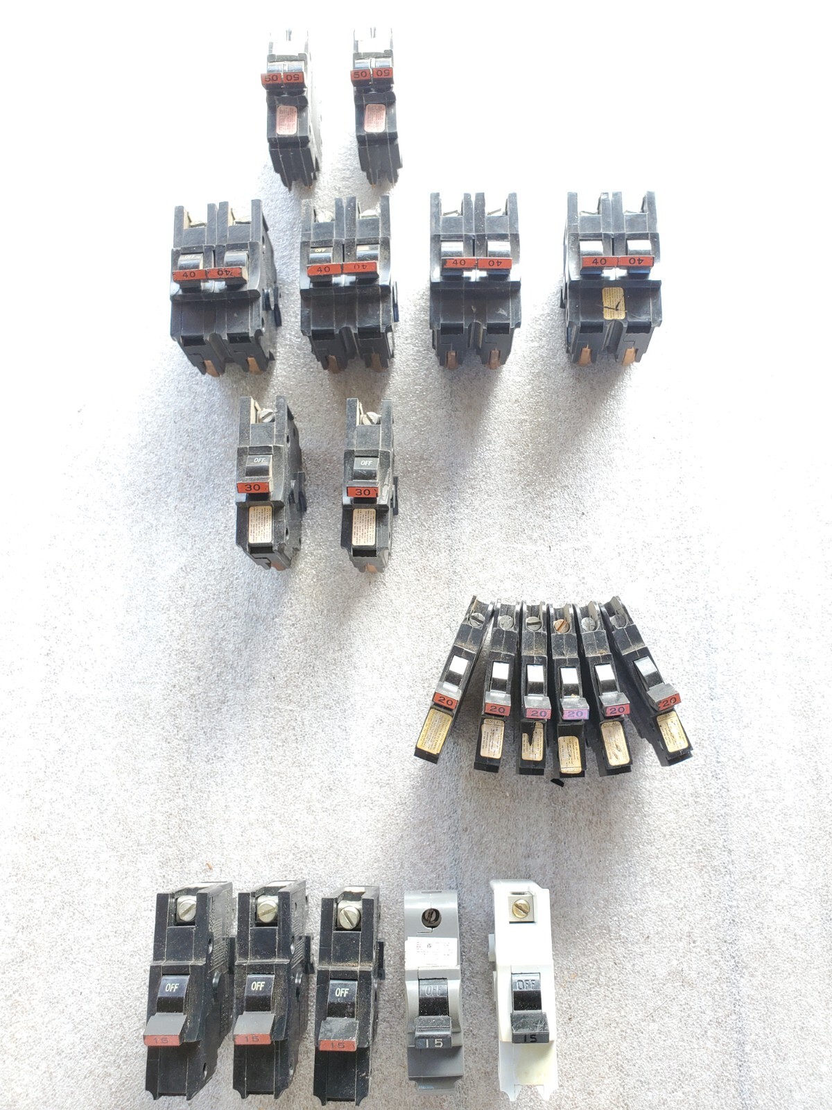Lot of 20 Federal Pacific Electric Breakers Stab-Lok 50A 40A 30A 20A 15A
