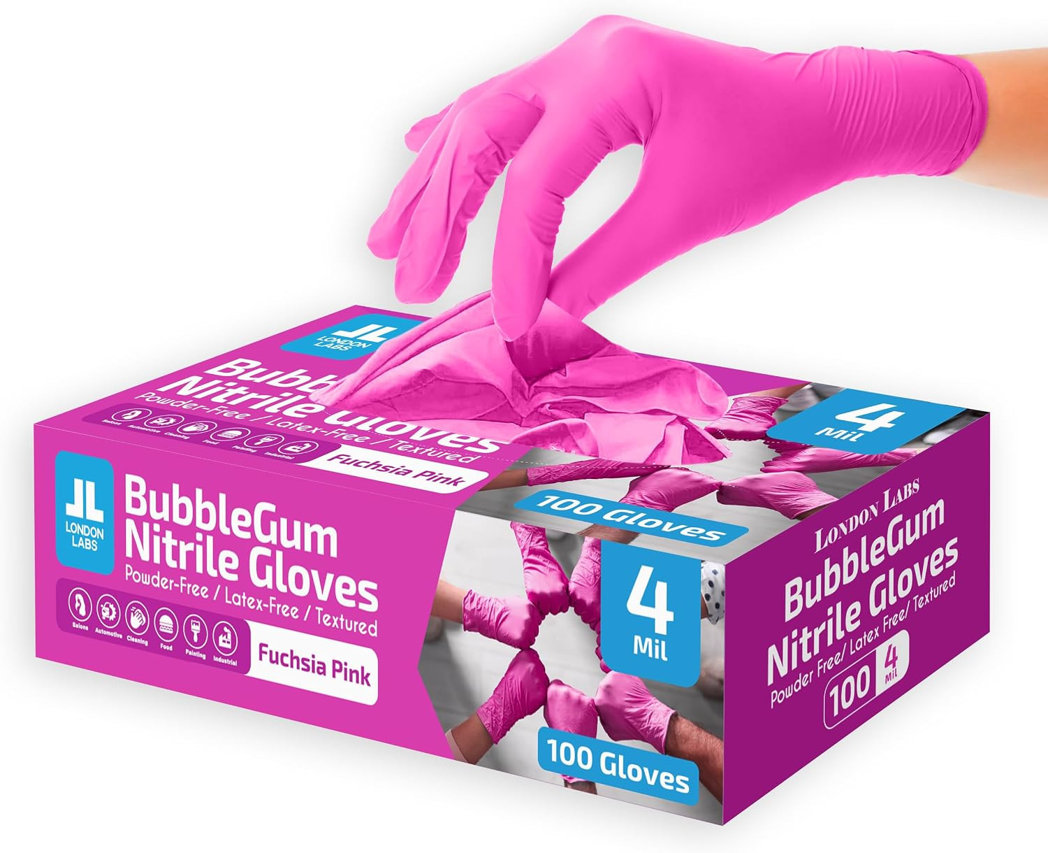 4 Mil – Fuchsia Pink Nitrile Gloves – Disposable Latex Free & Powder Free– Chemi