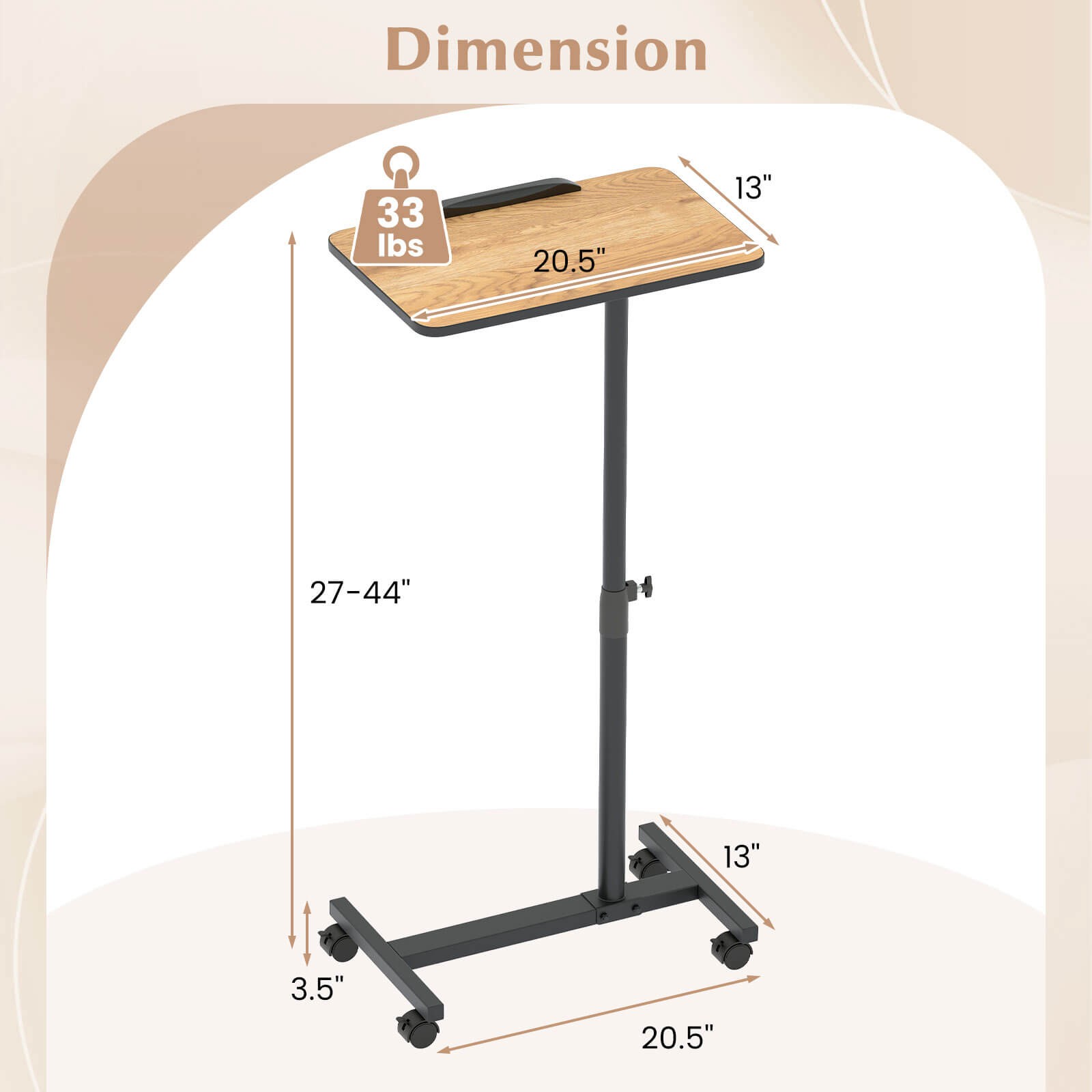Costway Overbed Rolling Table Over Bed Laptop Food Tray Desk Tilting Top Natural