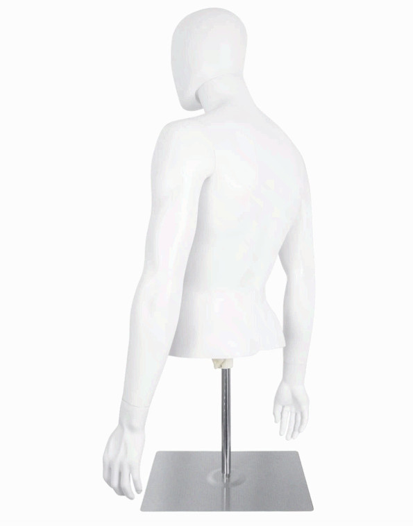 Male Half Body Mannequin with Adjustable Metal Stand for Retail Display, White