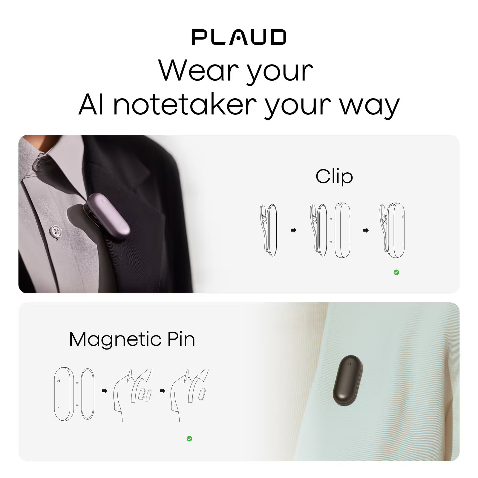 PLAUD – NotePin Memory Capsule Smart AI Voice/Audio Recorder – V2 – Cosmic Grey