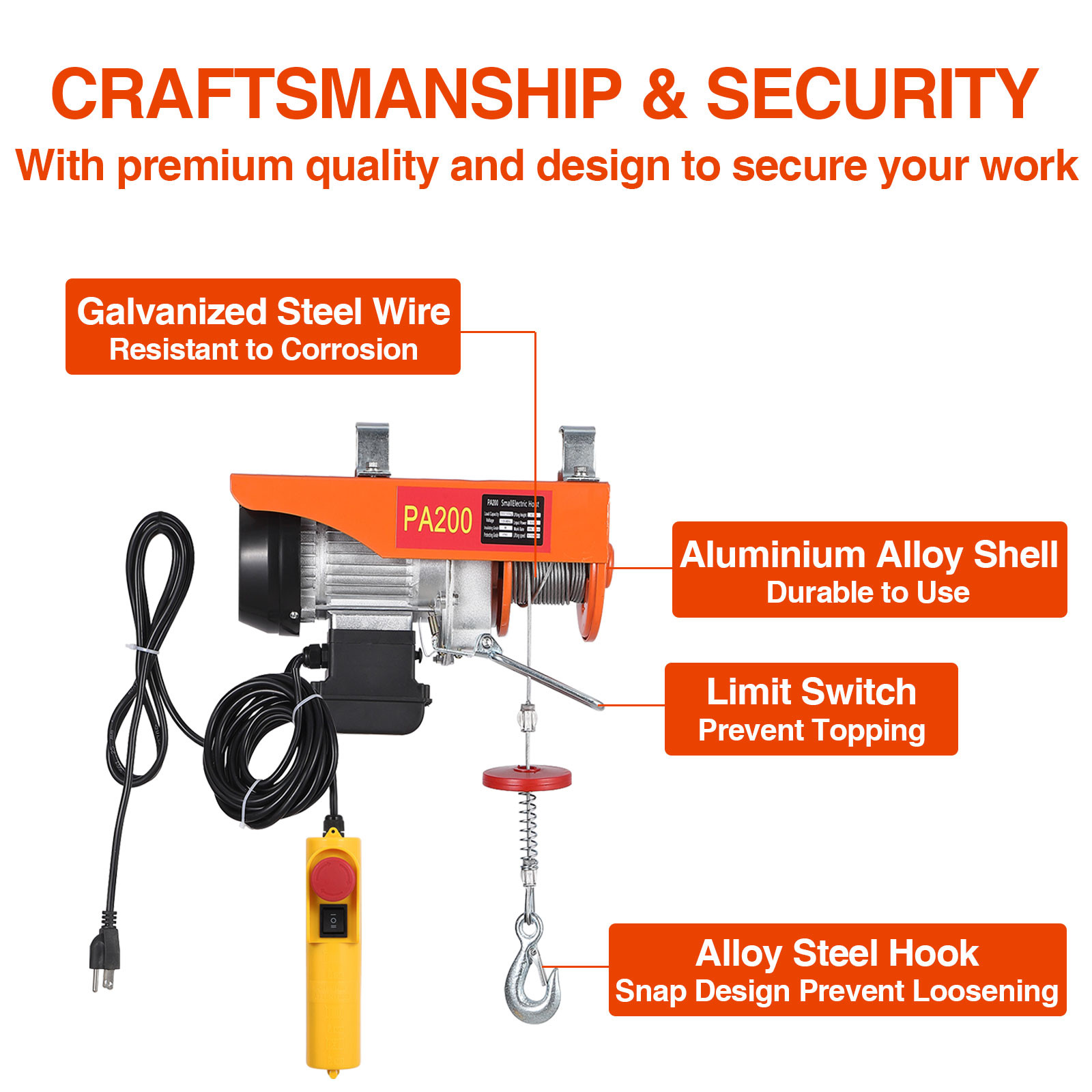 440LB 6.5FT Double Slings Engine Lift Electric Hoist Crane 460W 110V Wire Winch