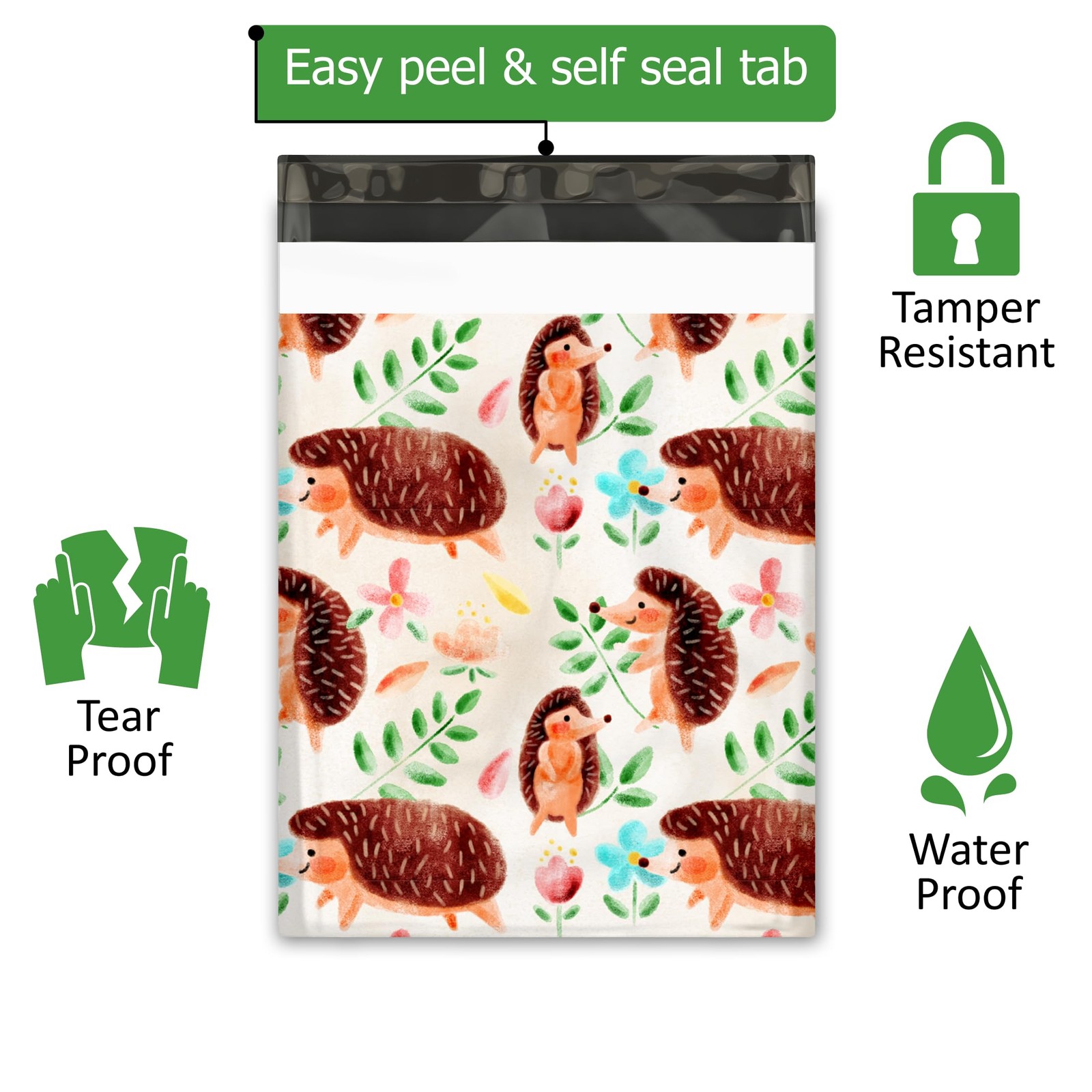100 PCS Hedgehog Designer Poly Mailer Shipping Envelopes 10×13 Inch Bags