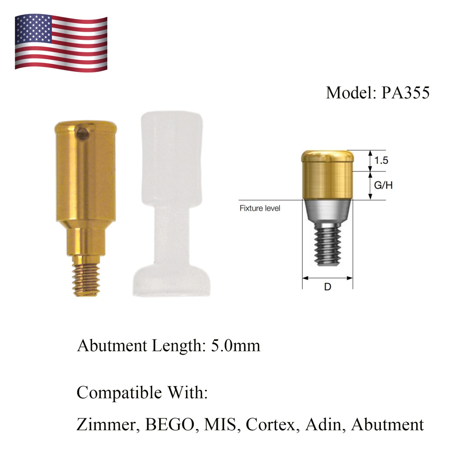 Zest Implant Locator Abutment for Zimmer Screw-Vent 3.5/4.5 Platform 1-5.0mm GH