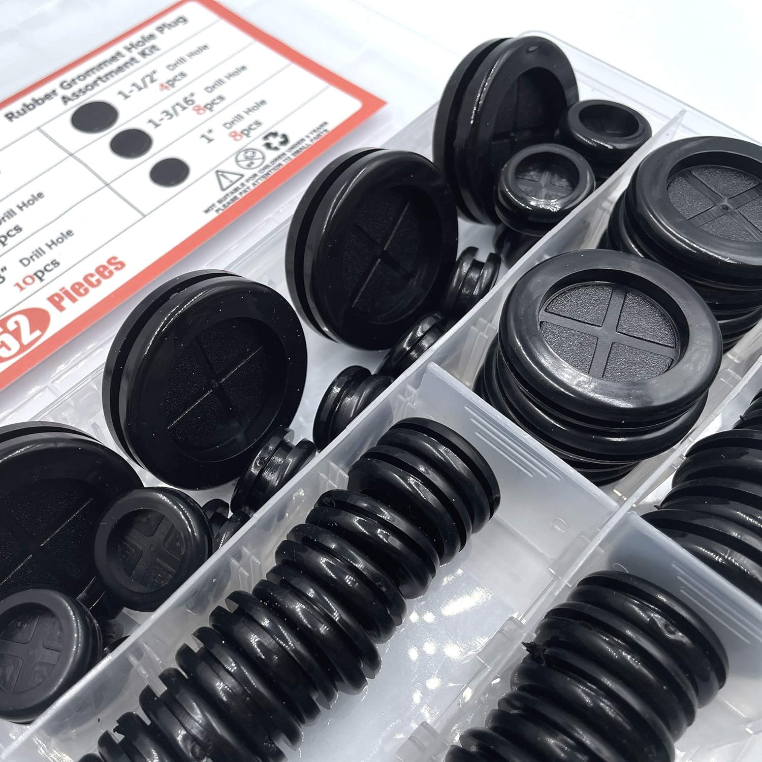 52Pcs 6 Sizes Rubber Grommet, Double Sided round Rubber Hole Plug, Drill Hole 5/