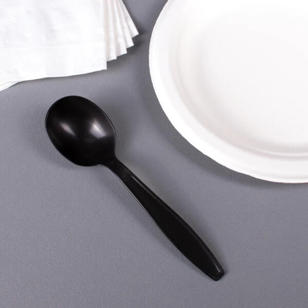 Karat PP Plastic Extra Heavy Weight Soup Spoons – Black – 1,000 ct, U2032B