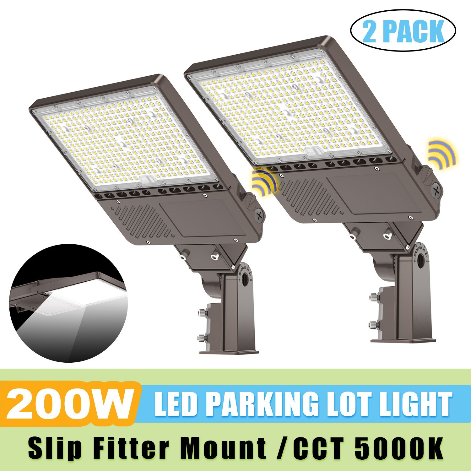 LED Parking Lot Lights 200W 28000LM 2 Pack Slip Fitter Mount Dusk to Dawn IP65
