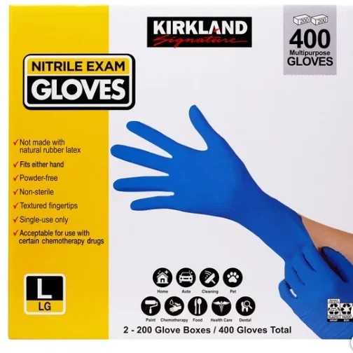 Kirkland Signature Nitrile Exam Gloves 400 Count Small Medium Large Blue Gloves