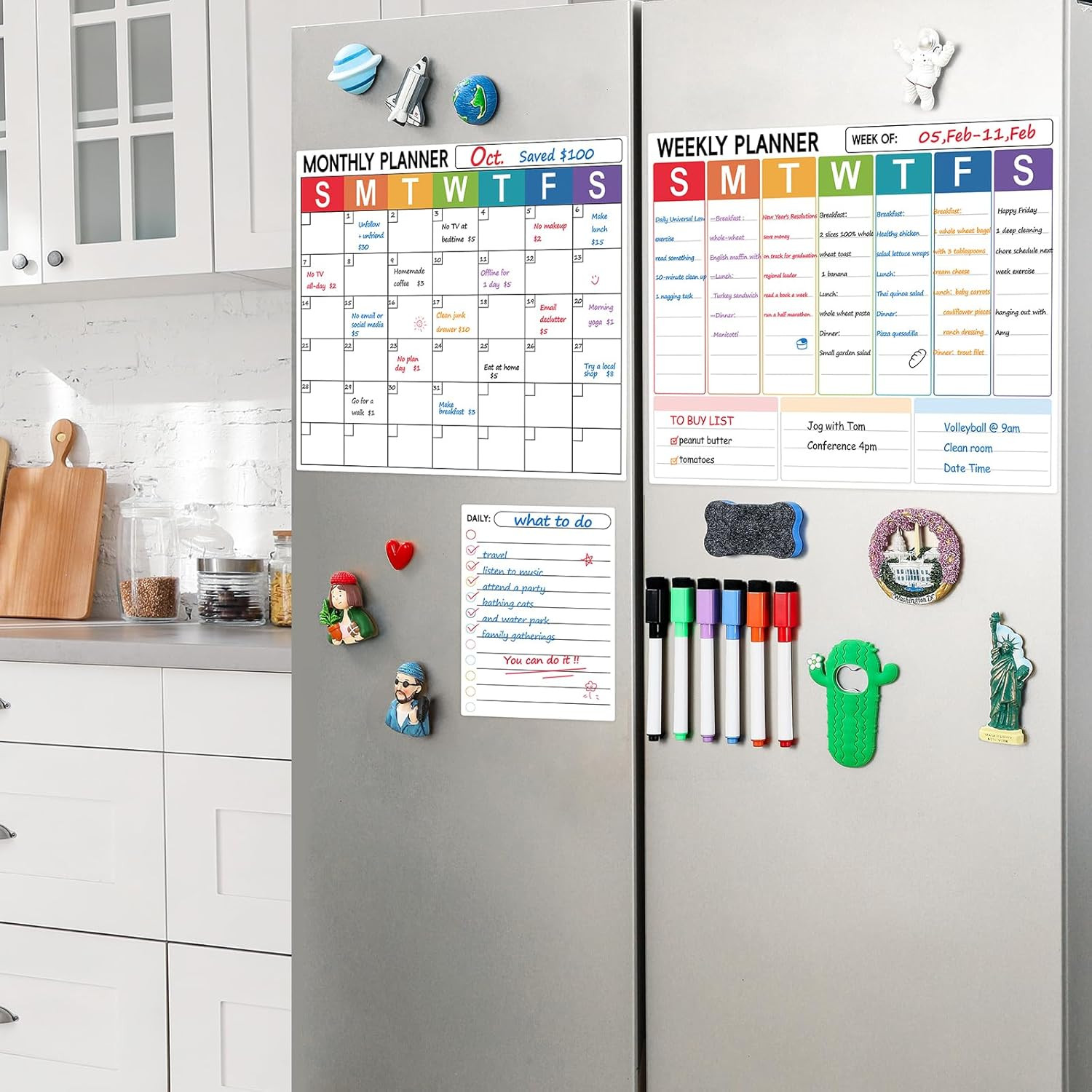 3 Pack Dry Erase Magnetic Calendar for Refrigerator – Monthly & Weekly & Daily P