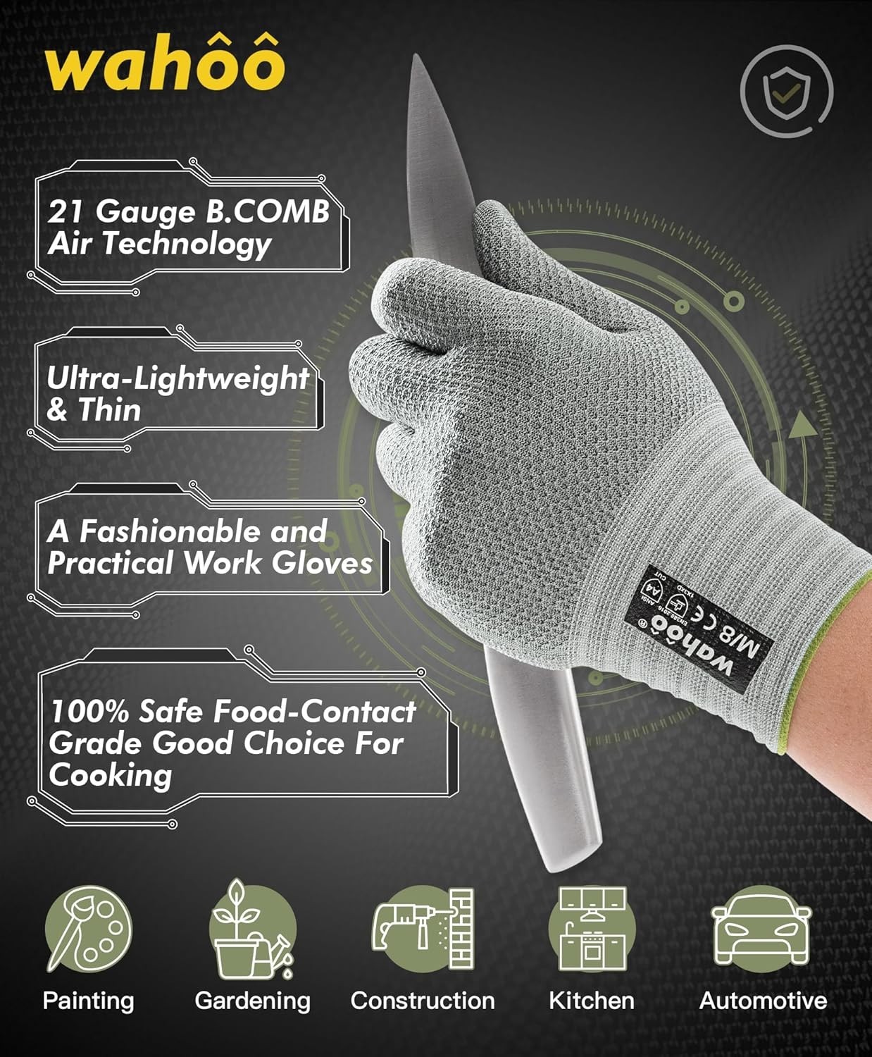 wahoo Food Grade Cut Resistant Gloves Level 5, ANSI 4 Lightweight Breathable NEW