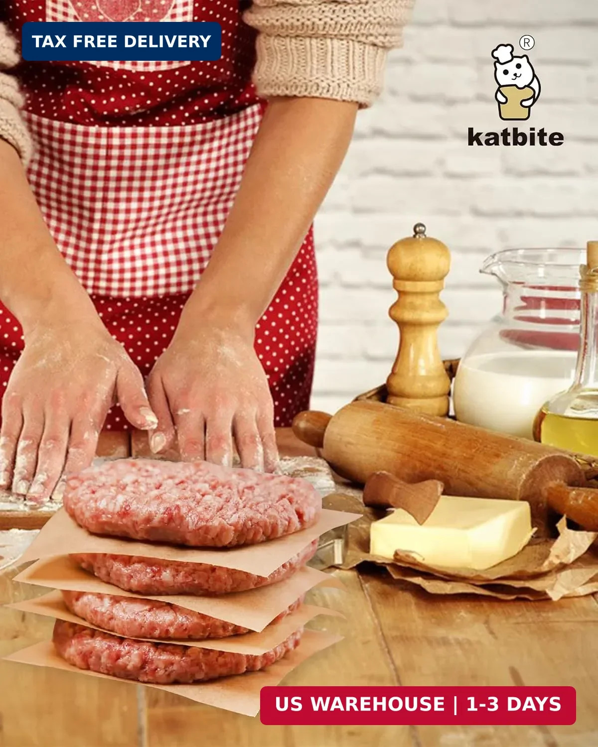 Katbite 300Pcs 6×6 Inches Patty Paper, Burger Patty Paper, Unbleached Parchment