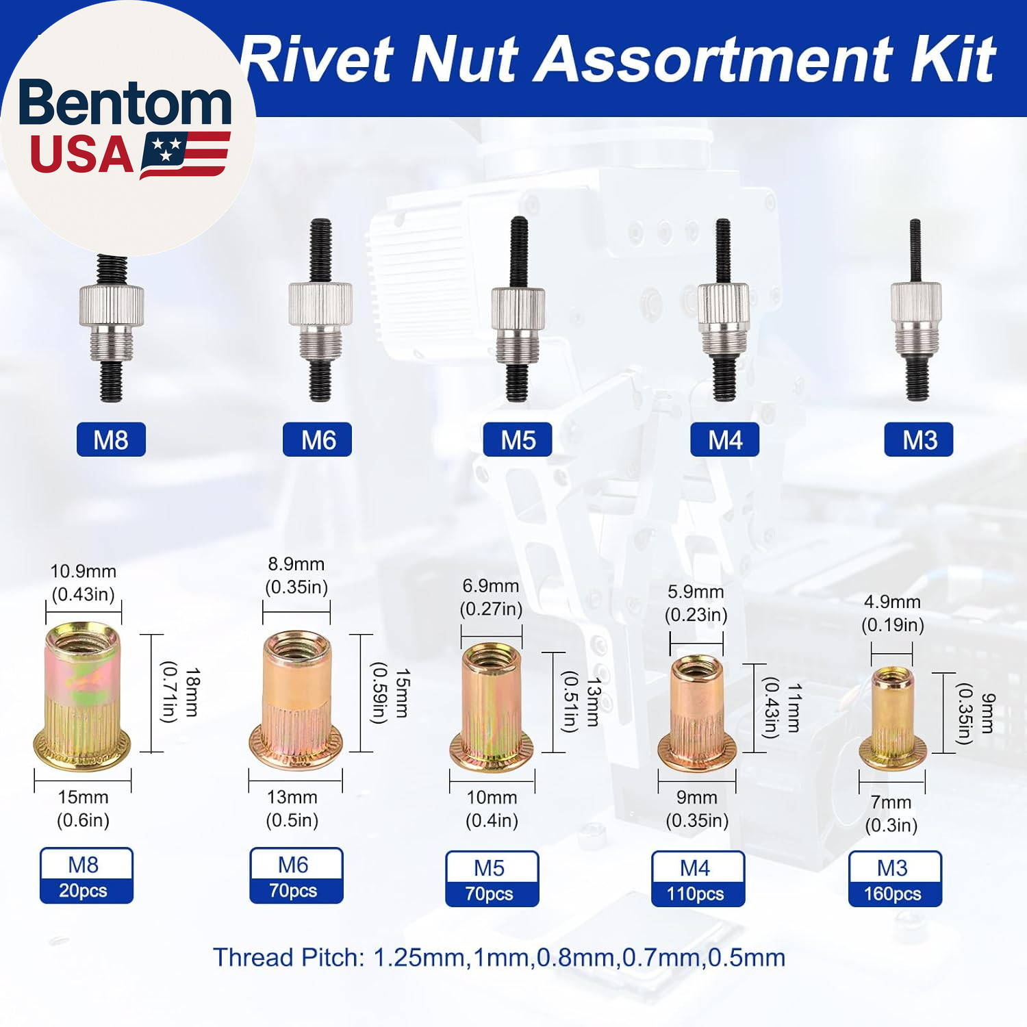 430Pcs Rivet Nut Tool Kit, Metric Rivnuts Assortment Kit (M8/M6/M5/M4/M3), Rivnu