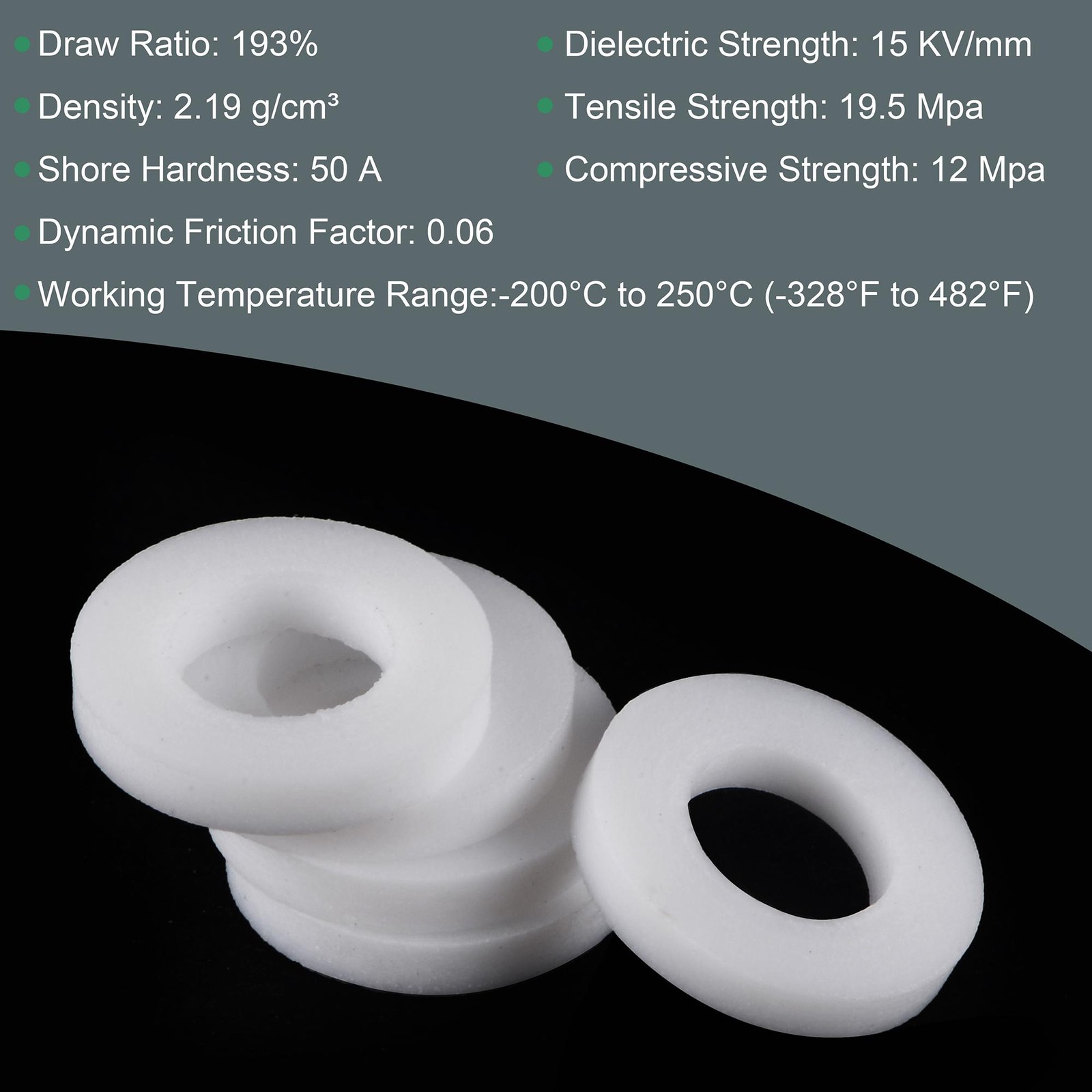 50pcs PTFE Flat Washers 12mm OD 6mm ID 2mm Thick 1/4″ Hole Flange Gasket White