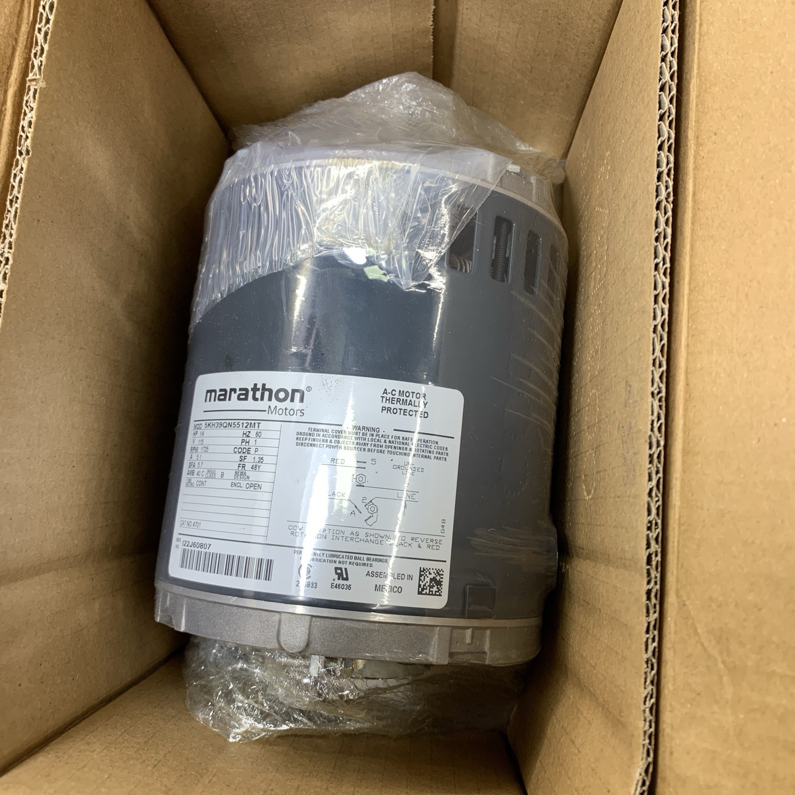 Marathon M4701 48Y Frame 5KH39QN5512T Open Drip Proof Belt Drive Motor 1/4 hp 17