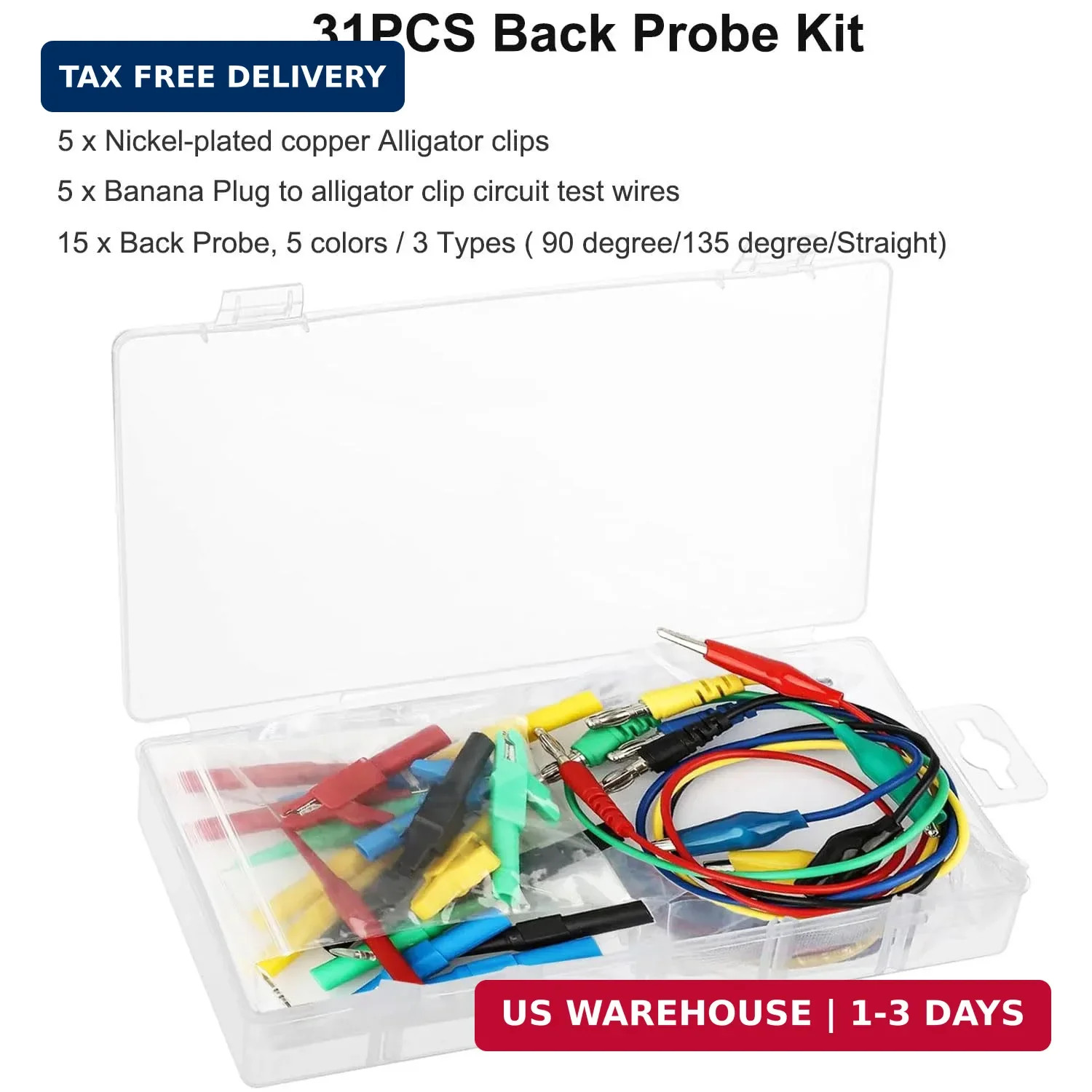 Linkhood 31PCS Back Probe Kit, Banana Plug to Copper Alligator Clip Automotive T