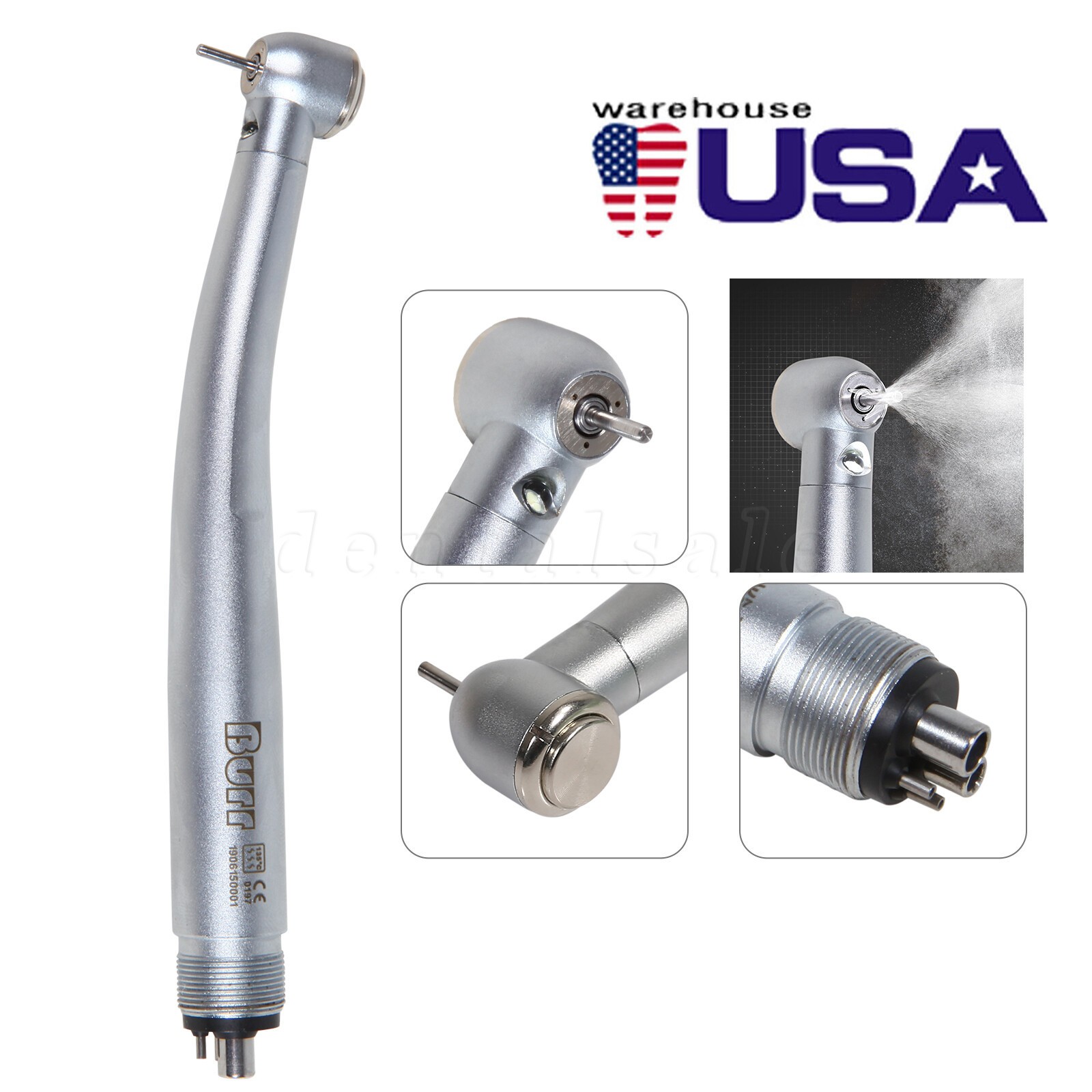 Dental LED Handpiece Standard Push Button High Speed Handpiece 4 Holes Burr NEW