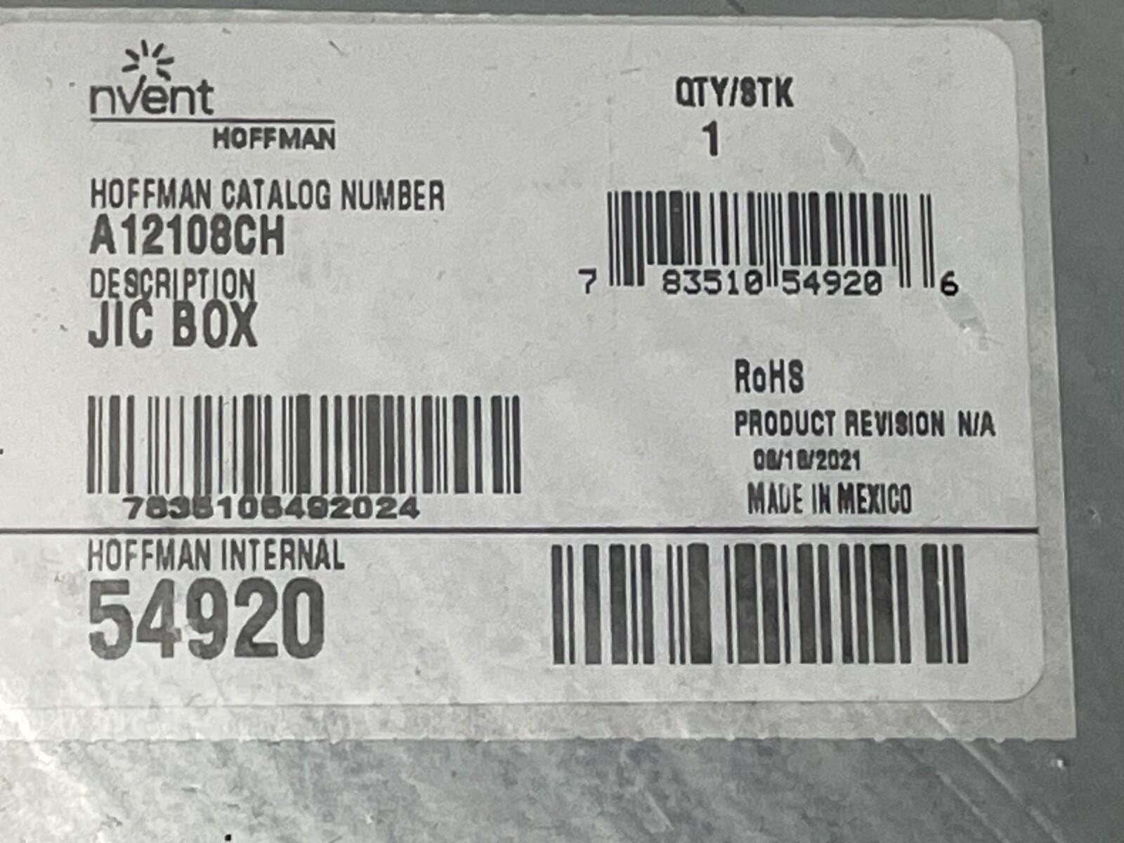 QTY Hoffman NVENT A12108CH JIC Box Enclosure 12′ x 10″ x 8″ Hinged, Screw Clamp