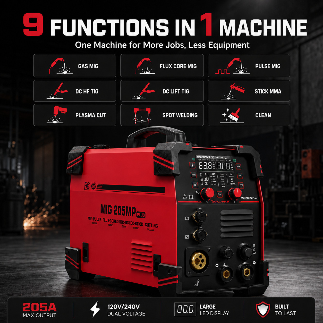 2026 ARCCAPTAIN MIG205MP PLUS 9-in-1 Multi-Process Welder & Plasma Cutter – 205A