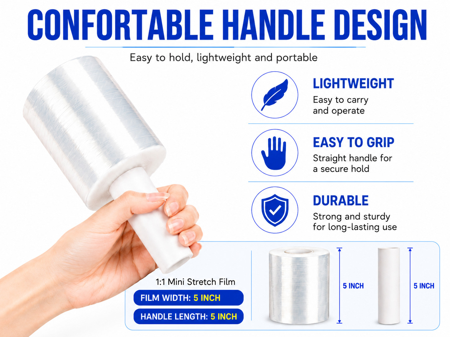 2/8/16 Rolls 5 in. x 1200 ft. Stretch Hand Wrap Clear Cling Plastic Wrap