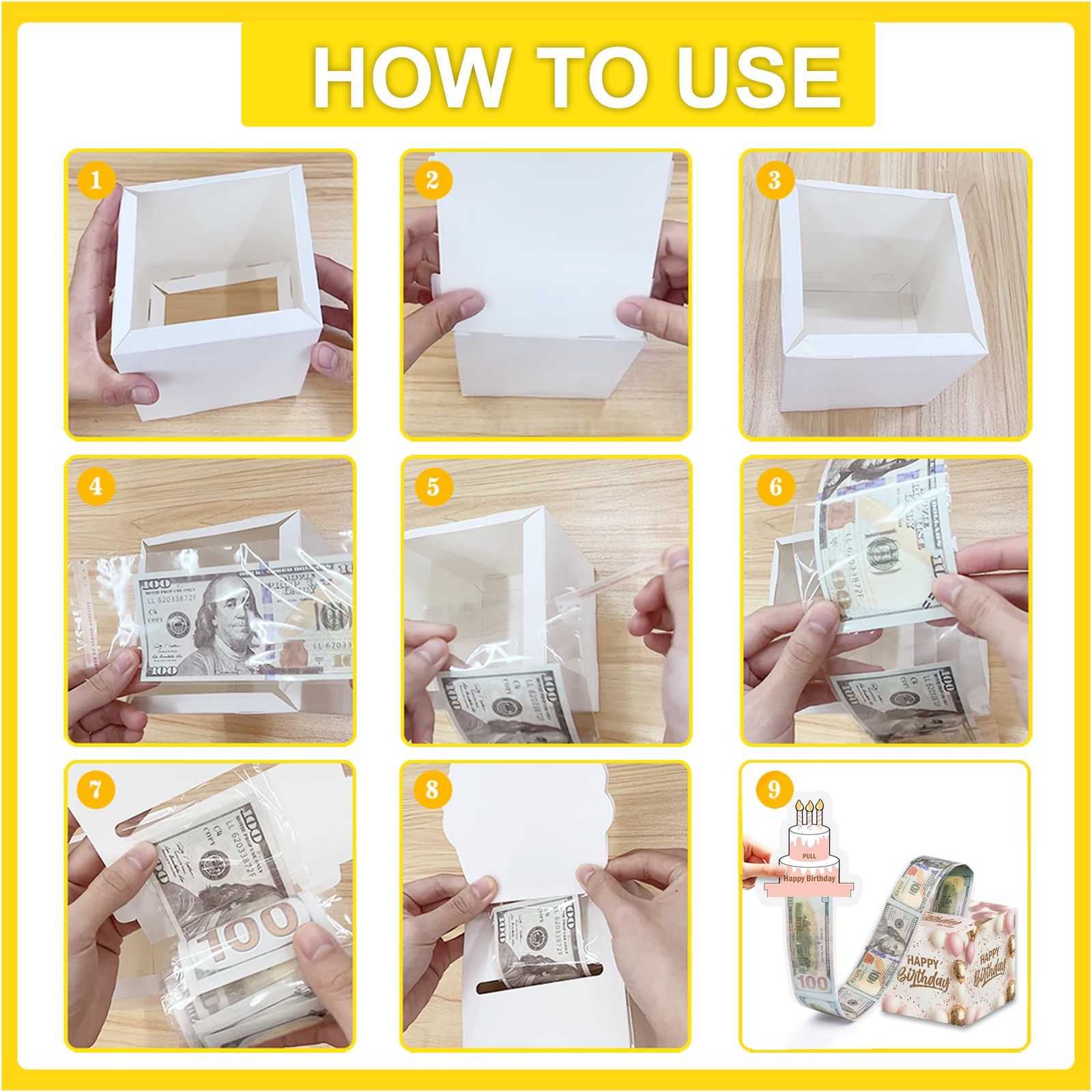 1 Set Simple Pink Birthday Money Box For Cash Pull Out Card 50PCS Bags