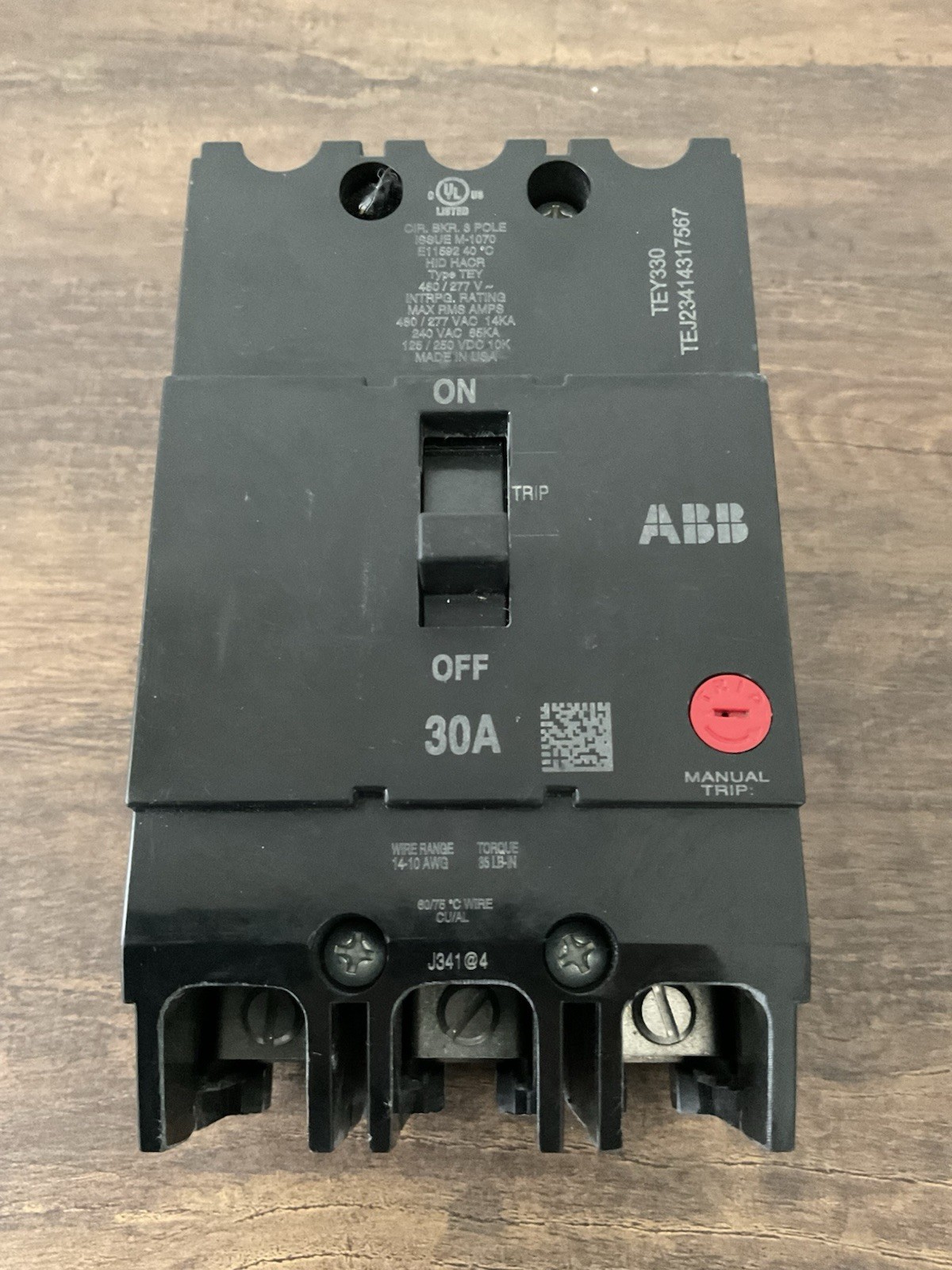 ABB TEY330 GE 30 AMP BOLT ON CIRCUIT BREAKER 480/277 VAC 3 POLE, New No Box