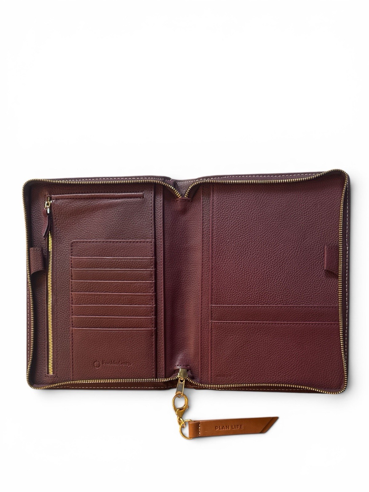 Franklin Quest Planner Binder Burgundy Brown Verona Leather Zip Around No Ring