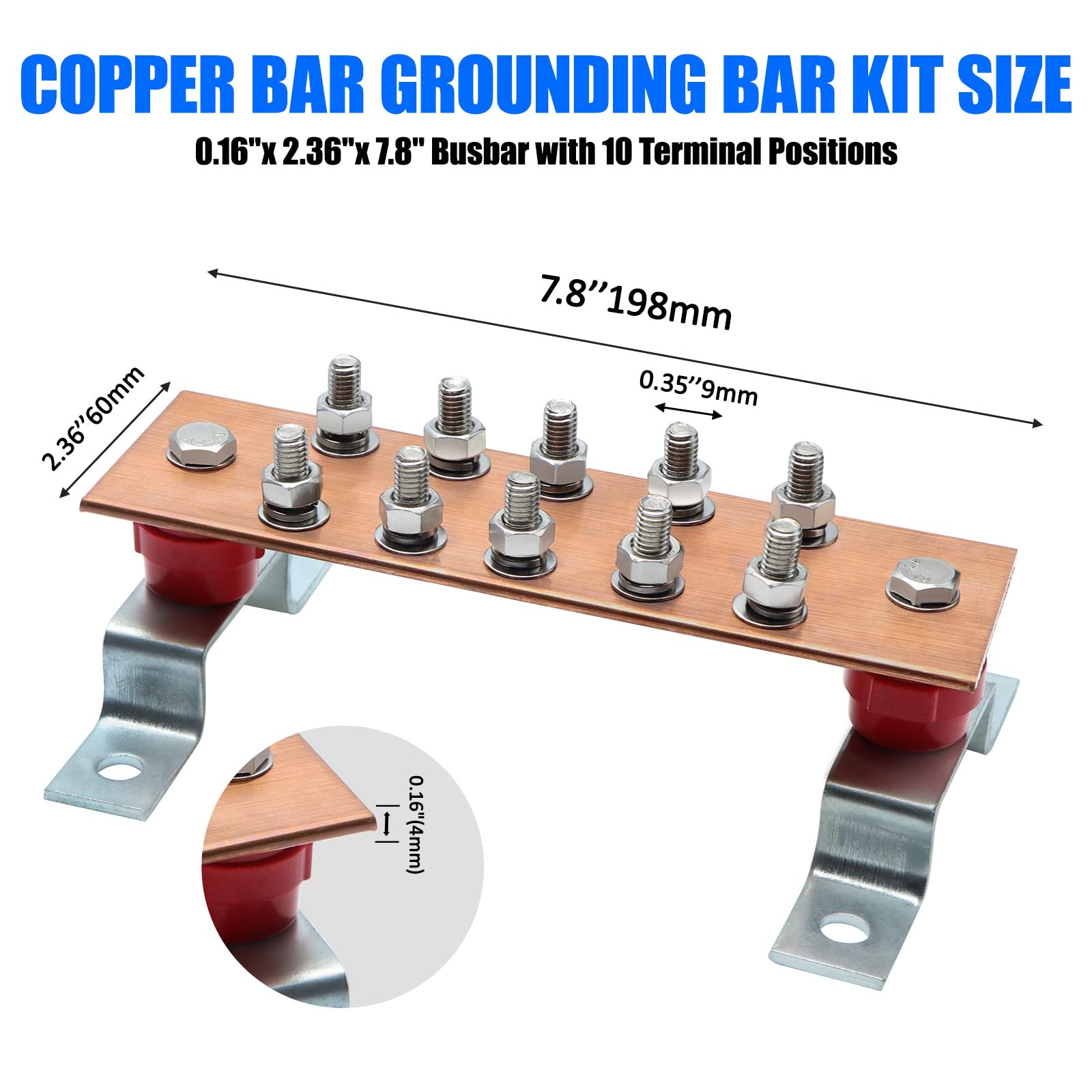 ELECTRAPICK Wall Mounted Copper Grounding Bar Kit, Copper Bus Bar 0.16″x 2.36…