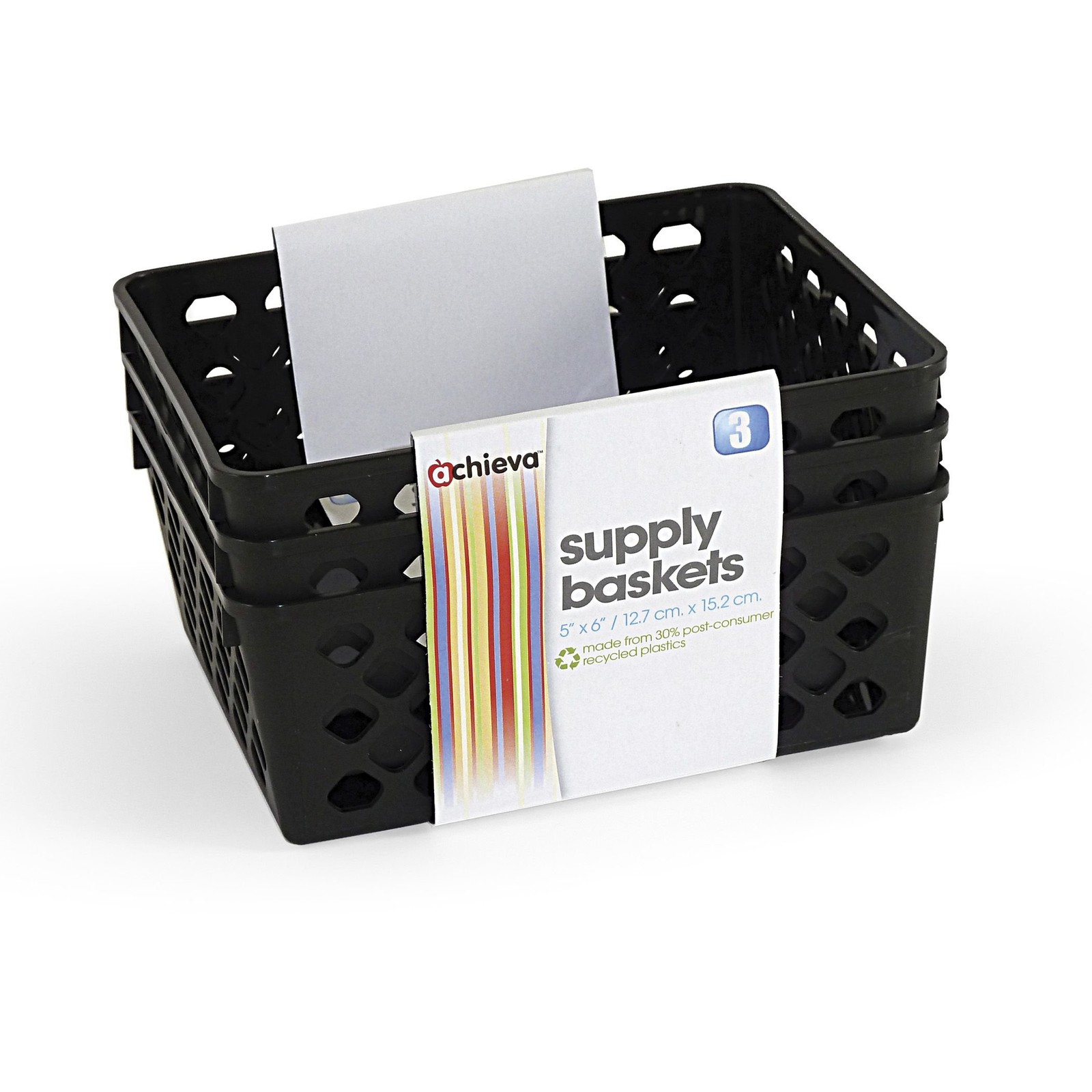 Officemate Recycled Supply Basket, Plastic, 6.13 x 5 x 2.38, Black, 3/Pack