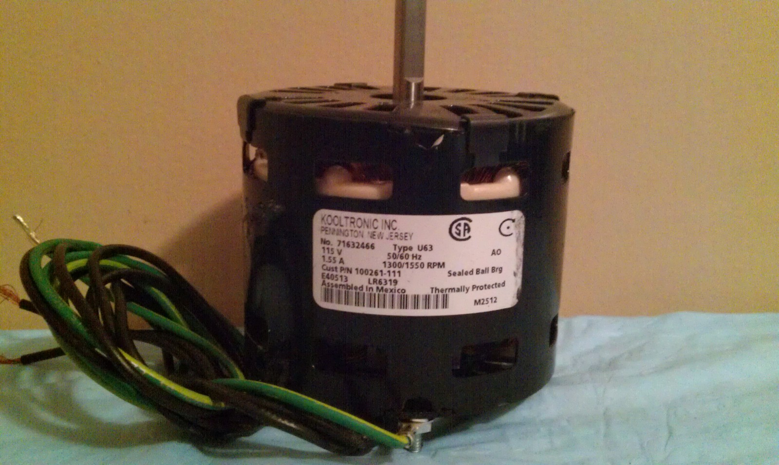 100261-111 KOOLTRONIC motor 115v 1.55a 1300/1550 rpm type U63
