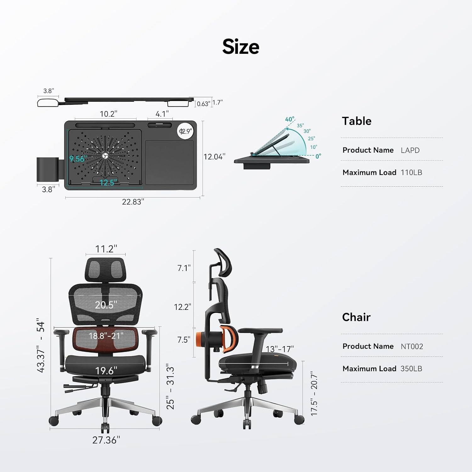 Computer Desk Chair with Retractable Laptop Tray, Auto Tracking Lumbar Support,
