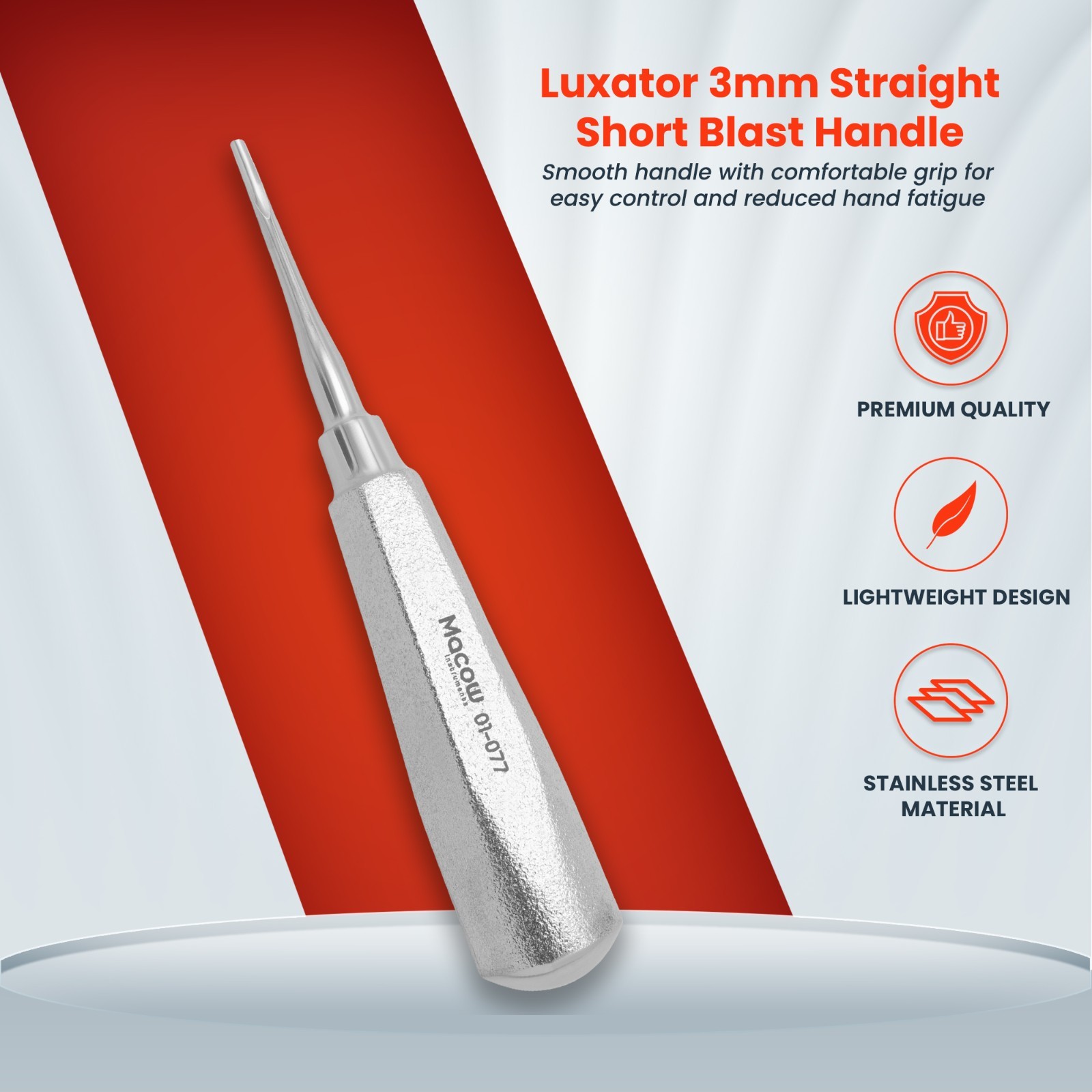 Dental Luxator Root Elevator 3mm Straight Tooth Extraction Instruments