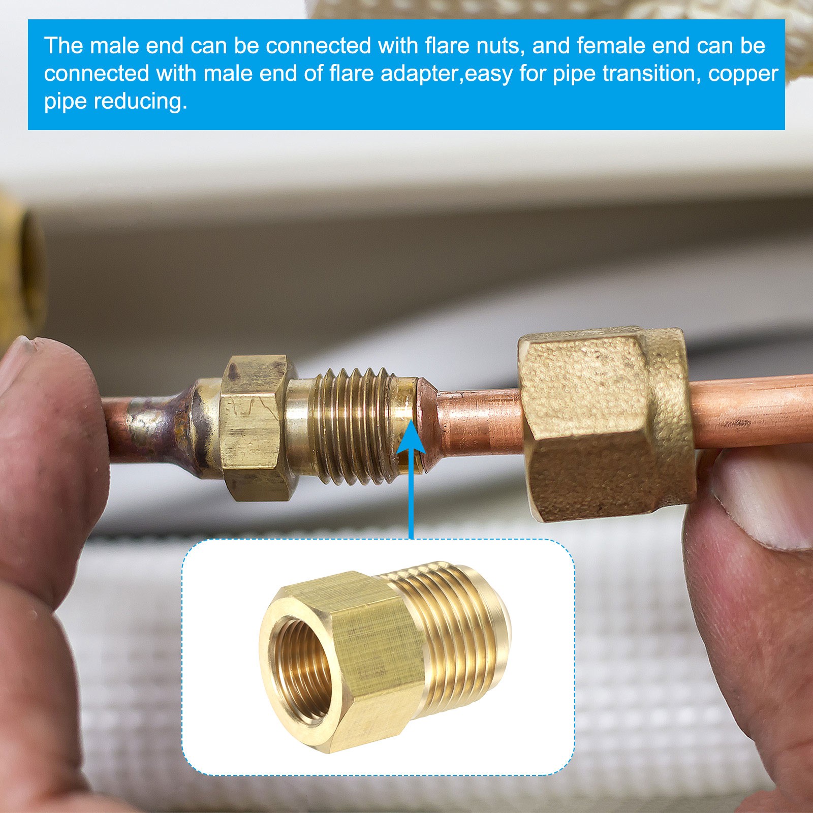 3/8″ Female Flare x 5/8″ Male Flare Connector Adapter Reducing Brass Tone