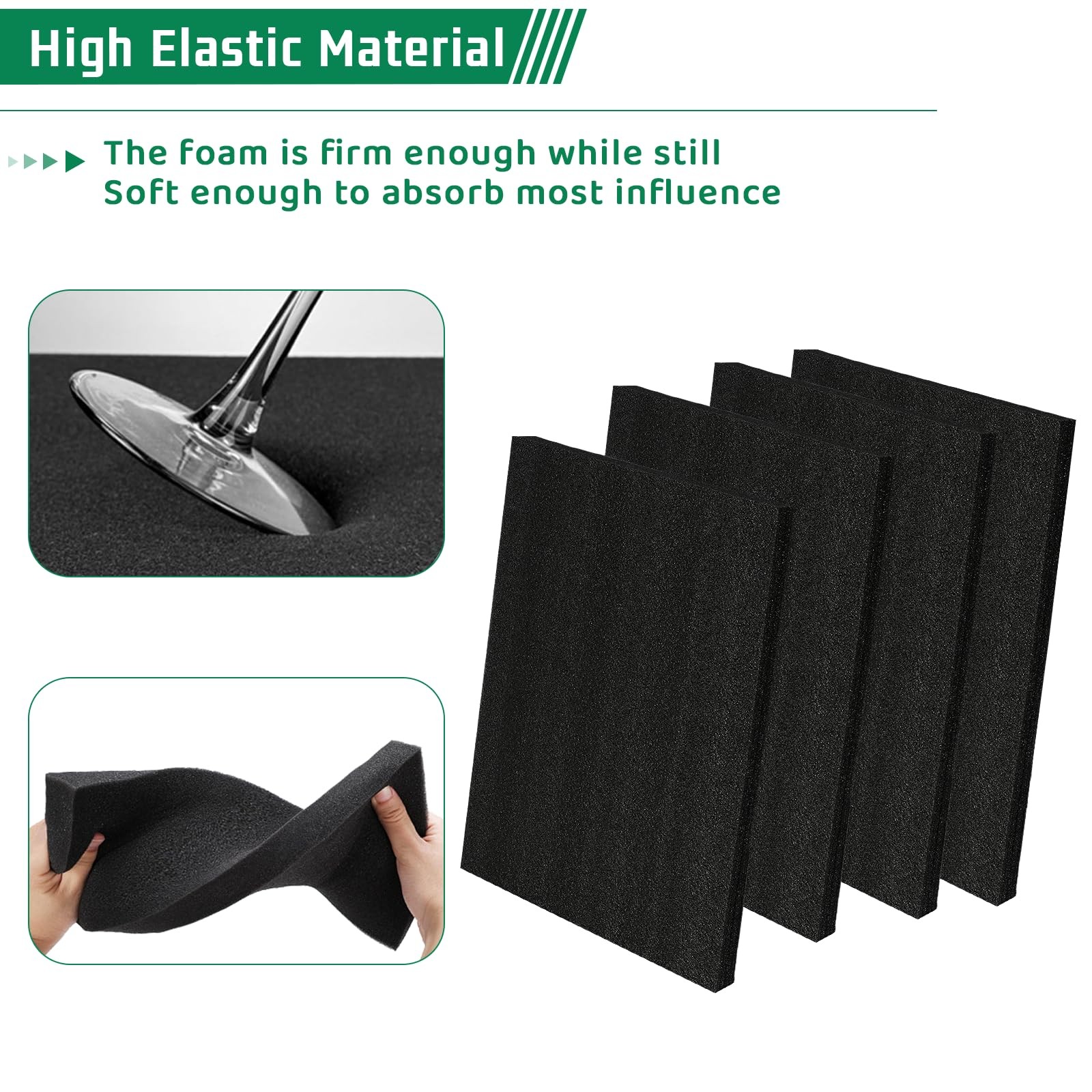 4 PCS 16x12x1 Inch Polyurethane Foam Inserts For Cases Packing Black Craft Sheet