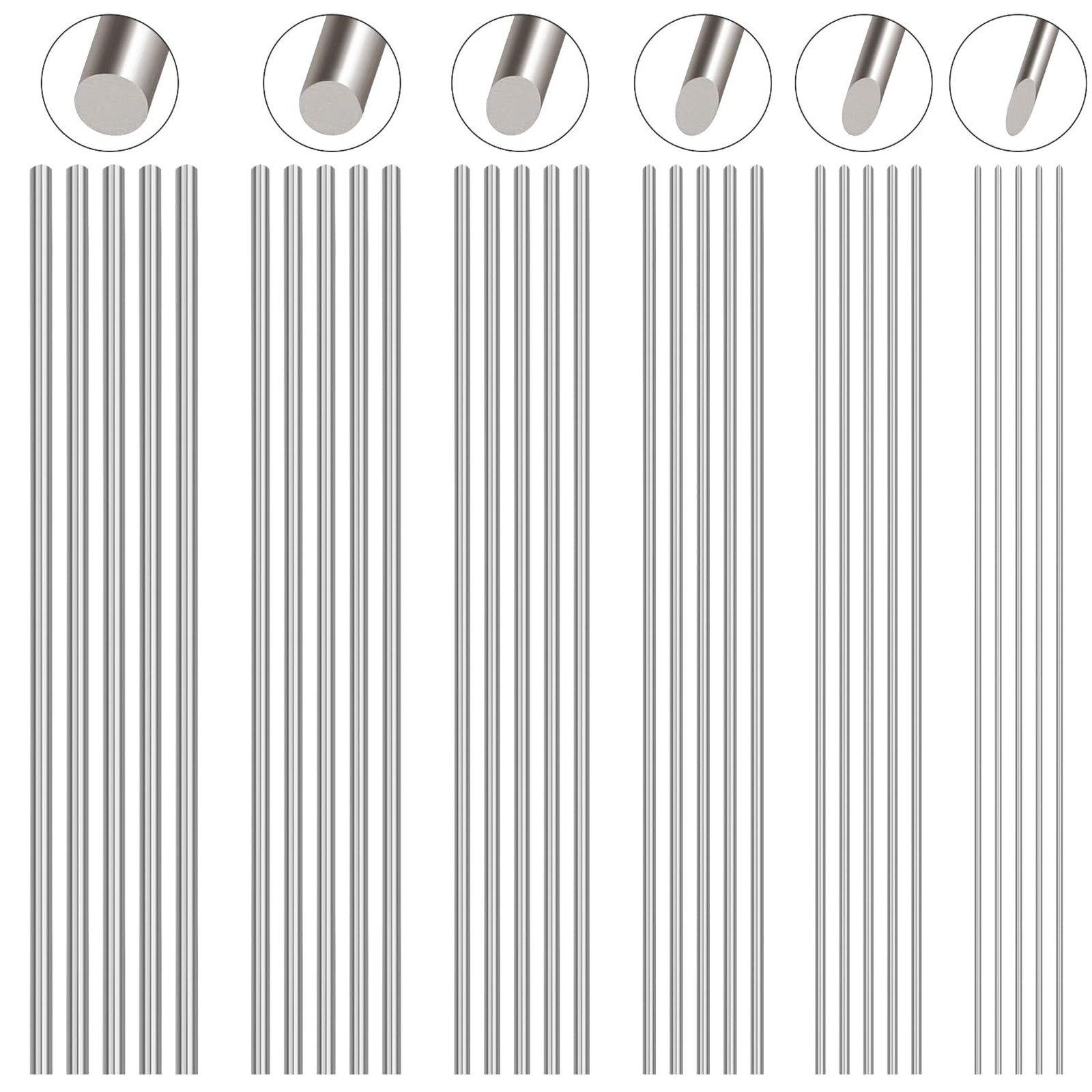 30 Pcs Stainless Steel Round Rods 6 Sizes 1mm 1.5mm 2mm 2.5mm 3mm 4mm 100mm