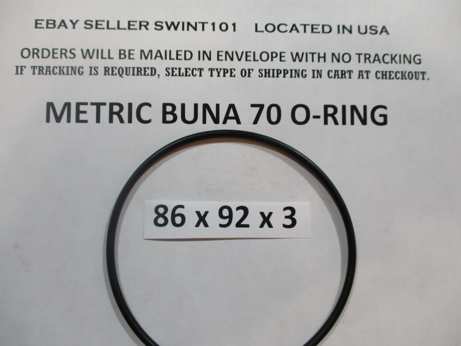 86mm ID x 92mm OD x 3mm thick O-ring. Buna-70. Quan 1.