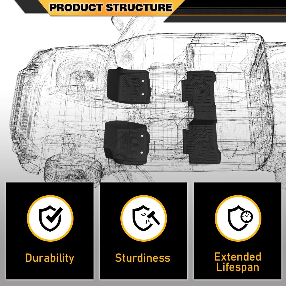 3PCS TPE Floor Mats Cargo Liner Toyota Tundra CrewMax 2014-2021 1st 2nd Row